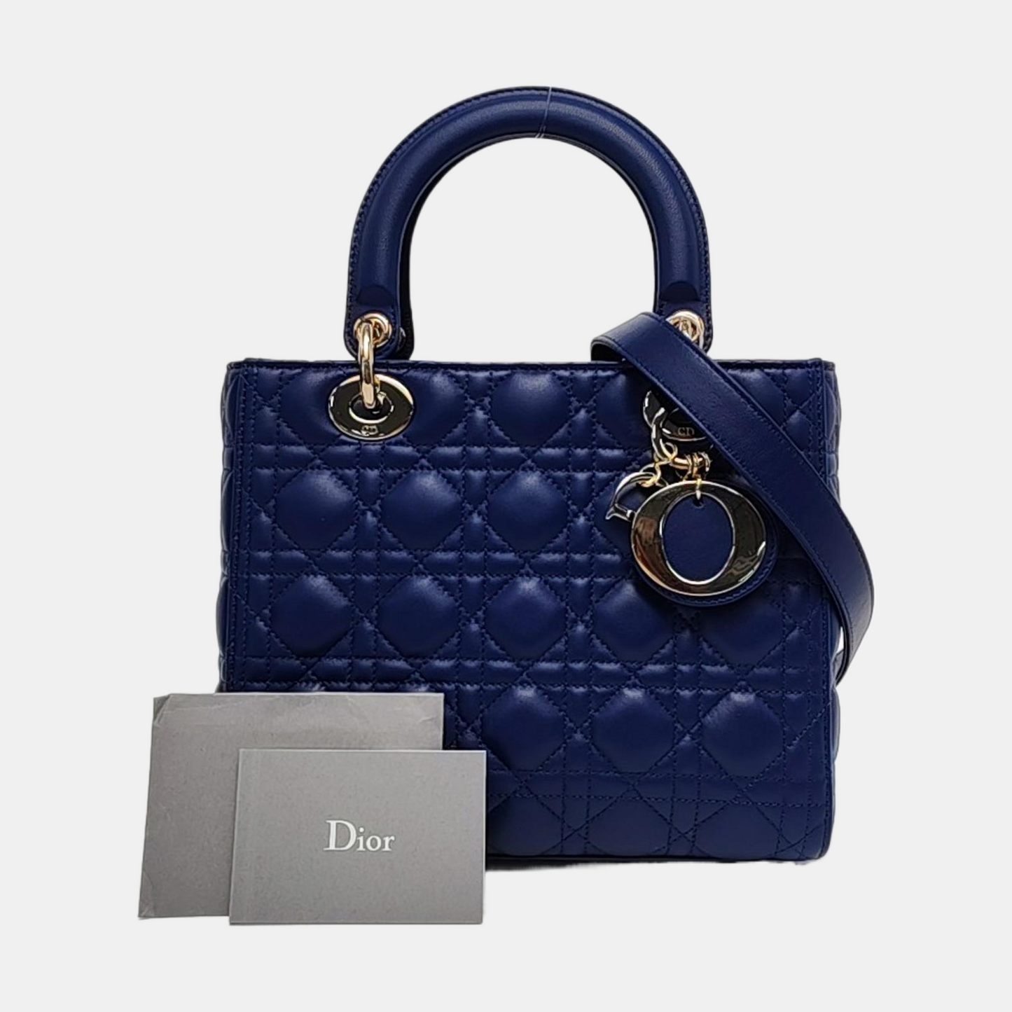 DIOR Lady Dior Medium Size Blue Lamb Skin Quilted Dior Bag Crossbody Shoulder Bag with Detachable Strap-(SKU)-958282075