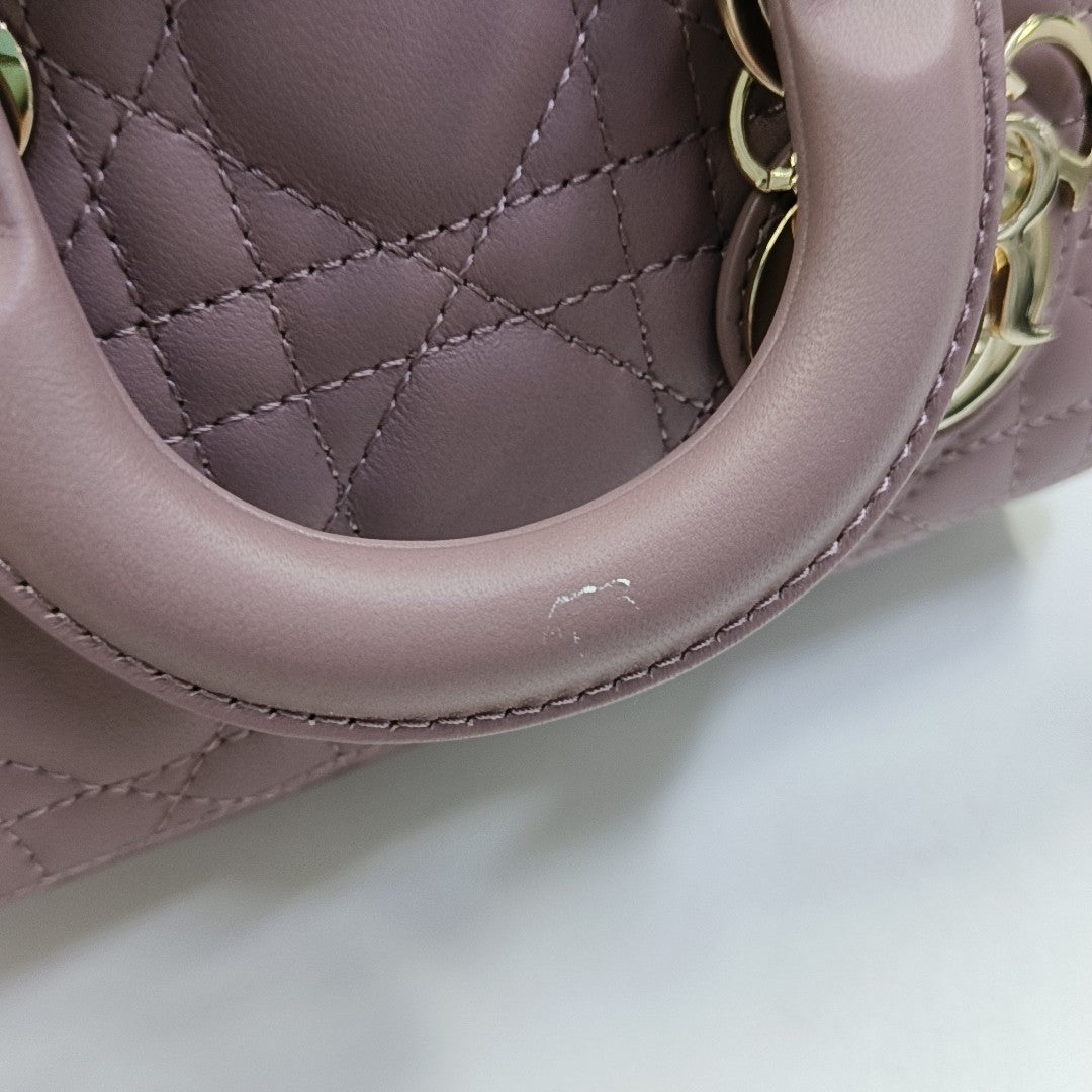 DIOR Lady D-Joy Super Mini Purple Lamb Skin Wicker Stitched Crossbody Shoulder Bag Handbag Tote Bag Golden Hardware 2 Removable Straps-(SKU)-958282279
