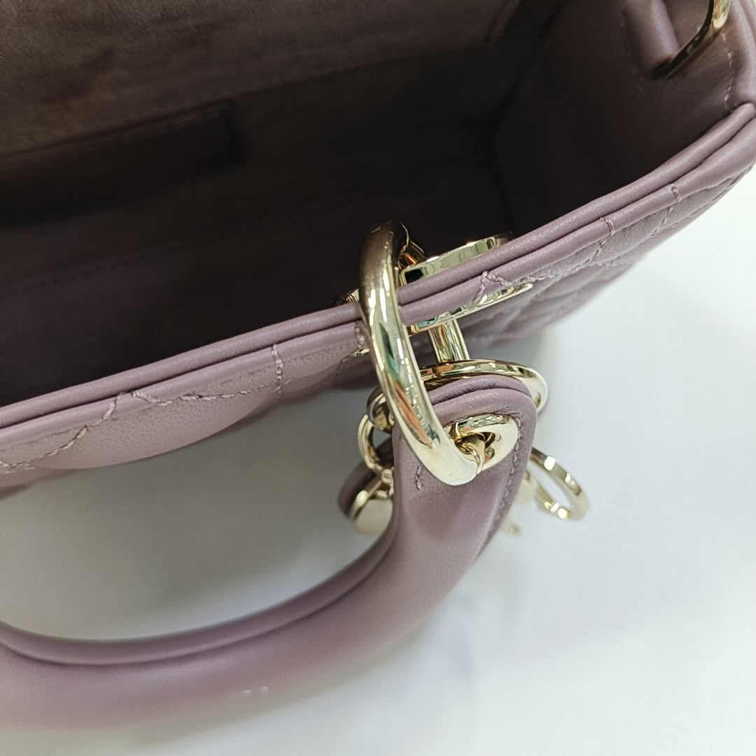 DIOR Lady D-Joy Super Mini Purple Lamb Skin Wicker Stitched Crossbody Shoulder Bag Handbag Tote Bag Golden Hardware 2 Removable Straps-(SKU)-958282279