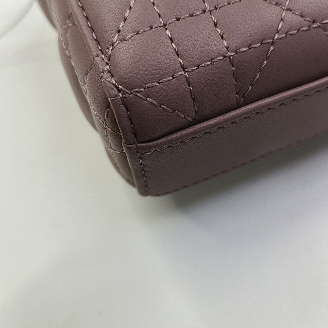 DIOR Lady D-Joy Super Mini Purple Lamb Skin Wicker Stitched Crossbody Shoulder Bag Handbag Tote Bag Golden Hardware 2 Removable Straps-(SKU)-958282279
