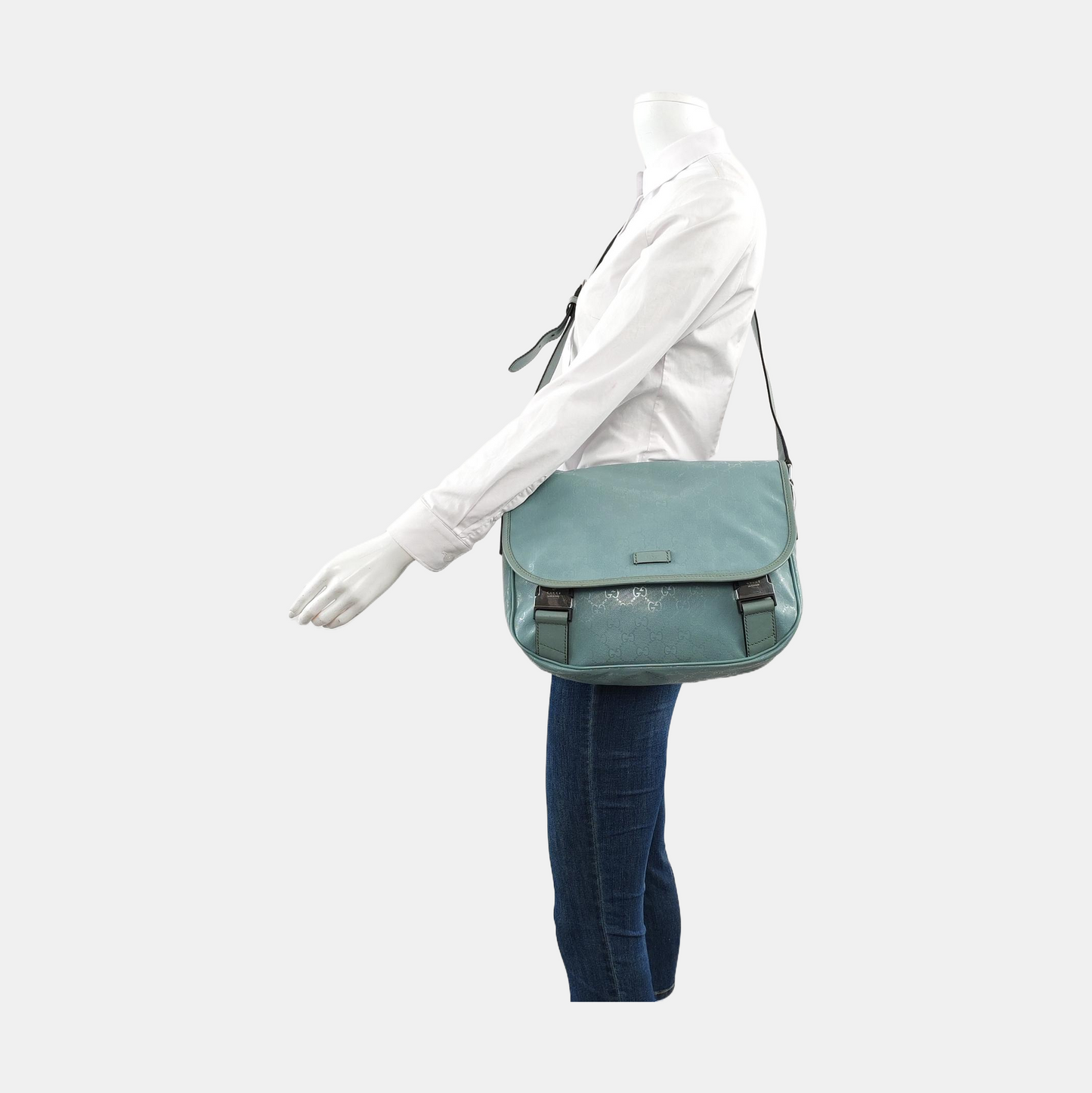 GUCCI Light Blue Coated Canvas La Vieille Russie Single Shoulder Bag Crossbody Bag Silver Hardware-(SKU)-958171840