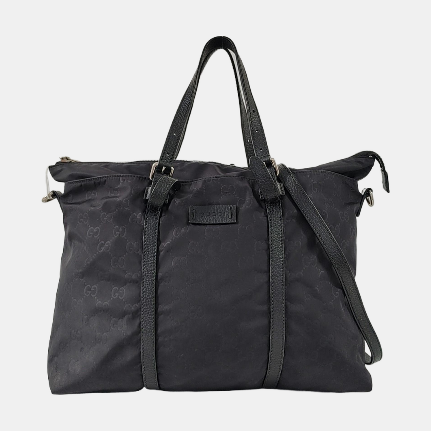 GUCCI GG Imprime Black Nylon Old Flower Single Shoulder Bag Handbag Crossbody Bag Silver Hardware Removable shoulder strap-(SKU)-958181512