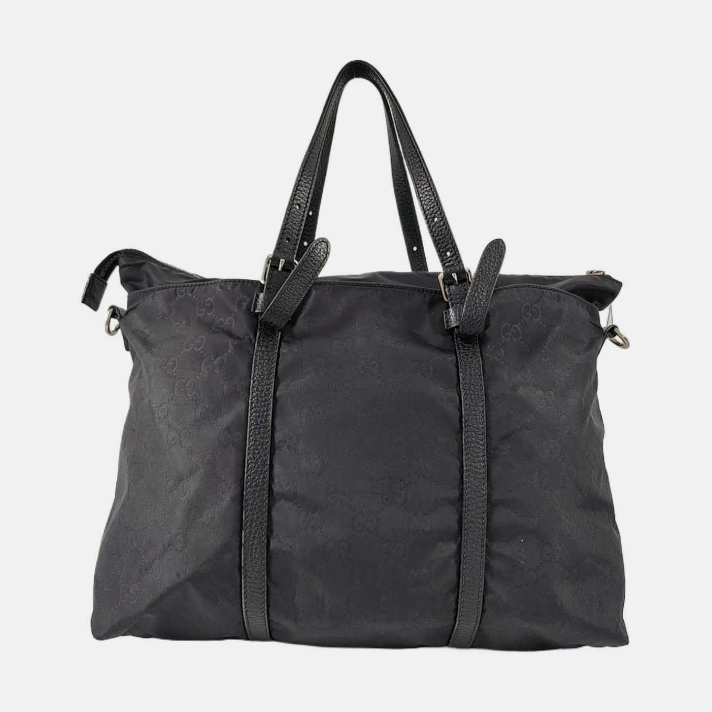 GUCCI GG Imprime Black Nylon Old Flower Single Shoulder Bag Handbag Crossbody Bag Silver Hardware Removable shoulder strap-(SKU)-958181512