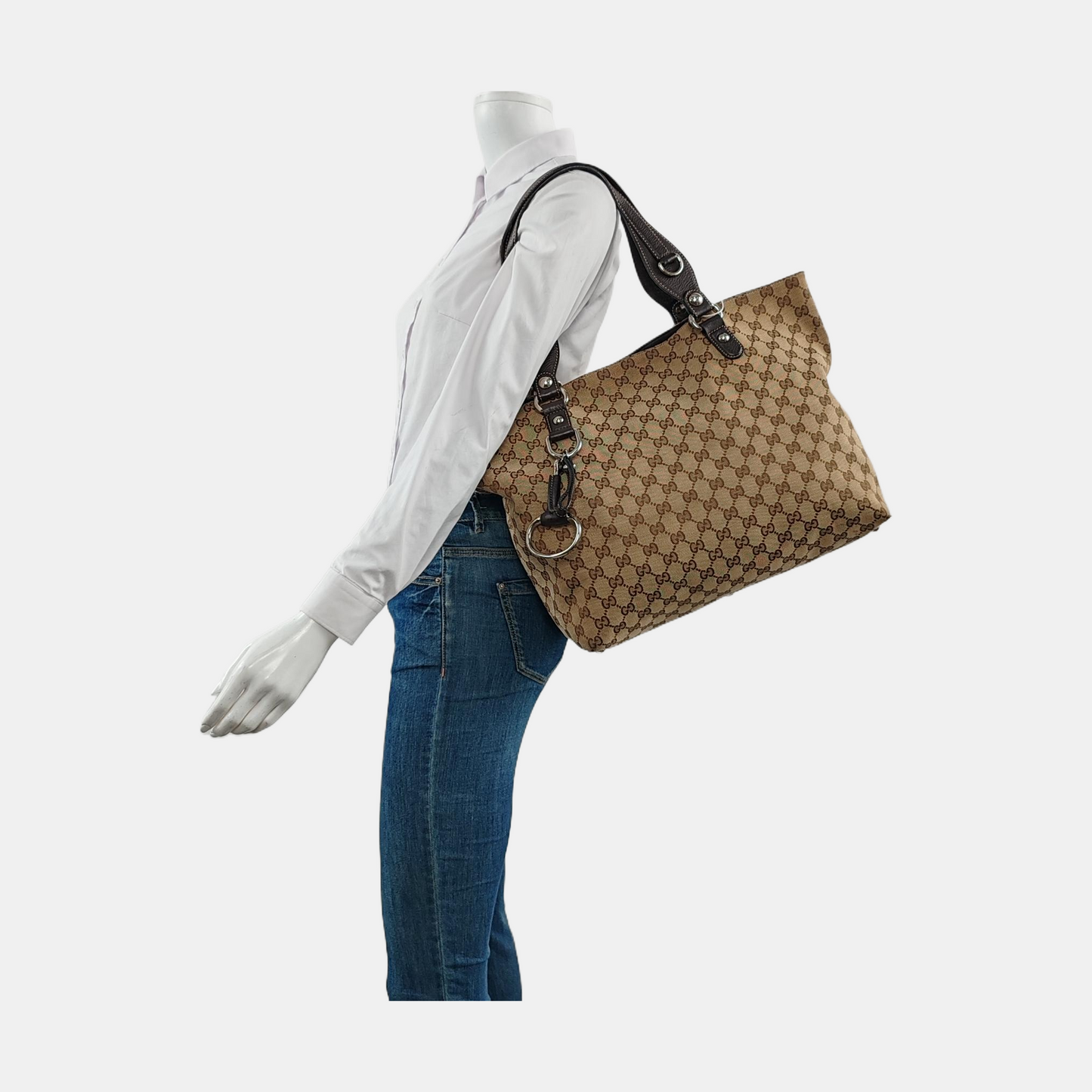 GUCCI Babouska Khaki canvas monogram crossbody bag, handbag Silver Hardware-(SKU)-958404540