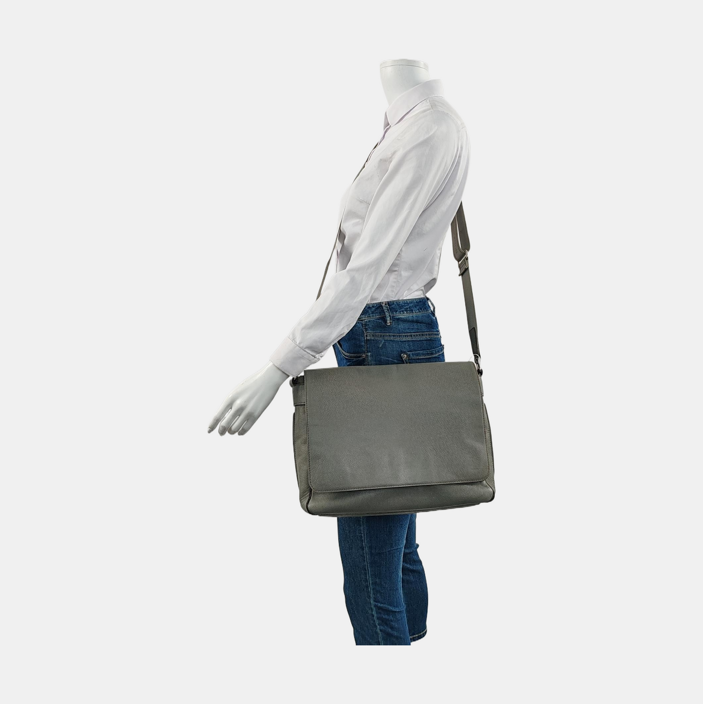 LOUIS VUITTON ROMAN Gray Cowhide Crossbody Single Shoulder Bag Silver Hardware-(SKU)-958340787