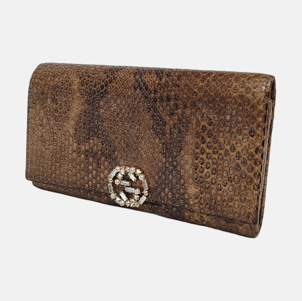 GUCCI Queen Margaret Brown Snake Leather Embossed Wallet Golden hardware-(SKU)-958381527