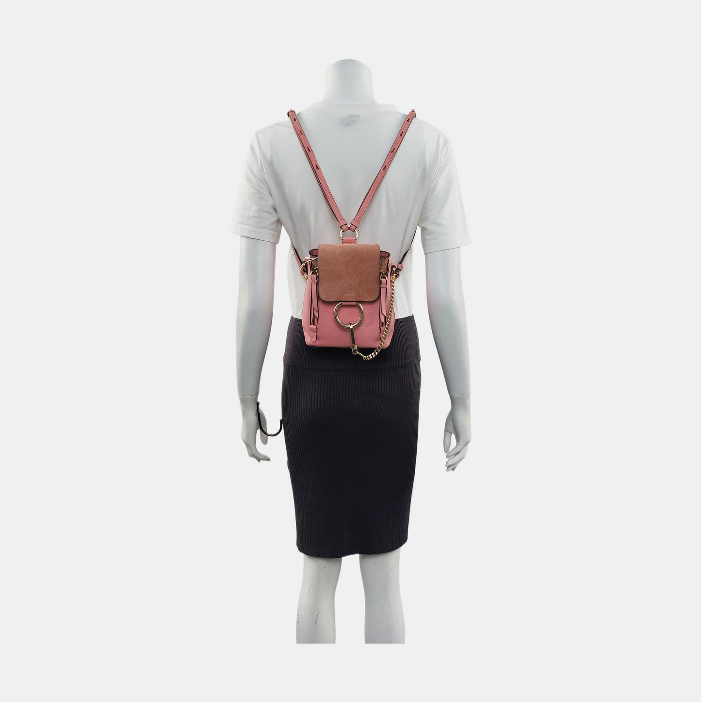 Chloé Faye mini Pink Cowhide Backpack Single Shoulder Bag Golden hardware shoulder straps-(SKU)-958394147