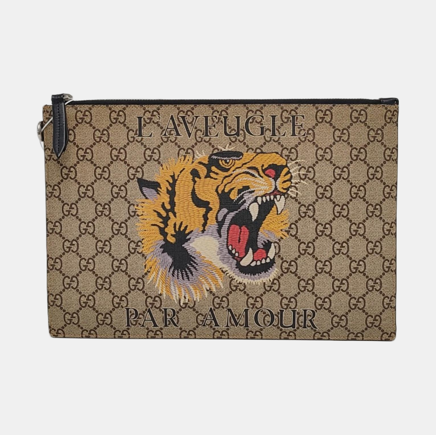 GUCCI GG Supreme Brown Coated Canvas Monogram Printed Clutch Silver Hardware-(SKU)-958361759