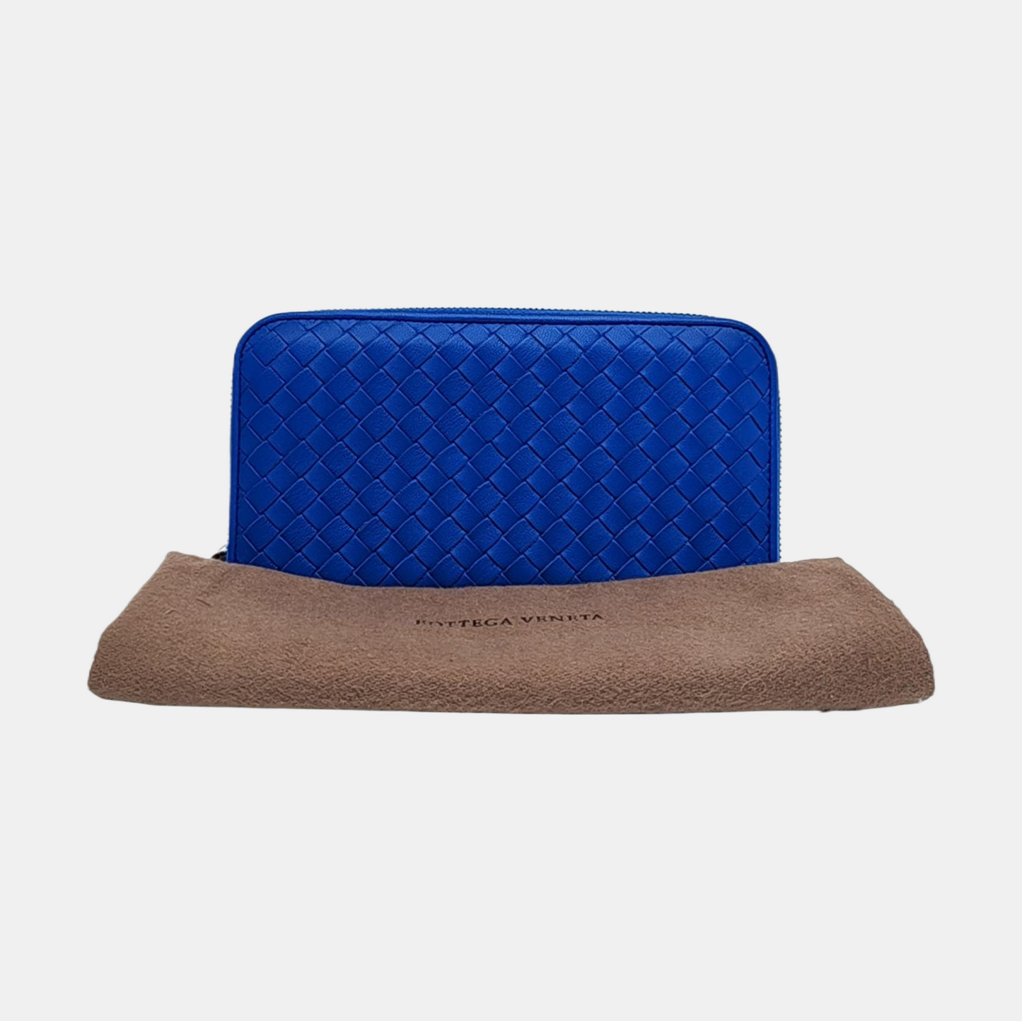 BOTTEGA VENETA Blue sheepskin woven wallet Black hardware-(SKU)-958486803