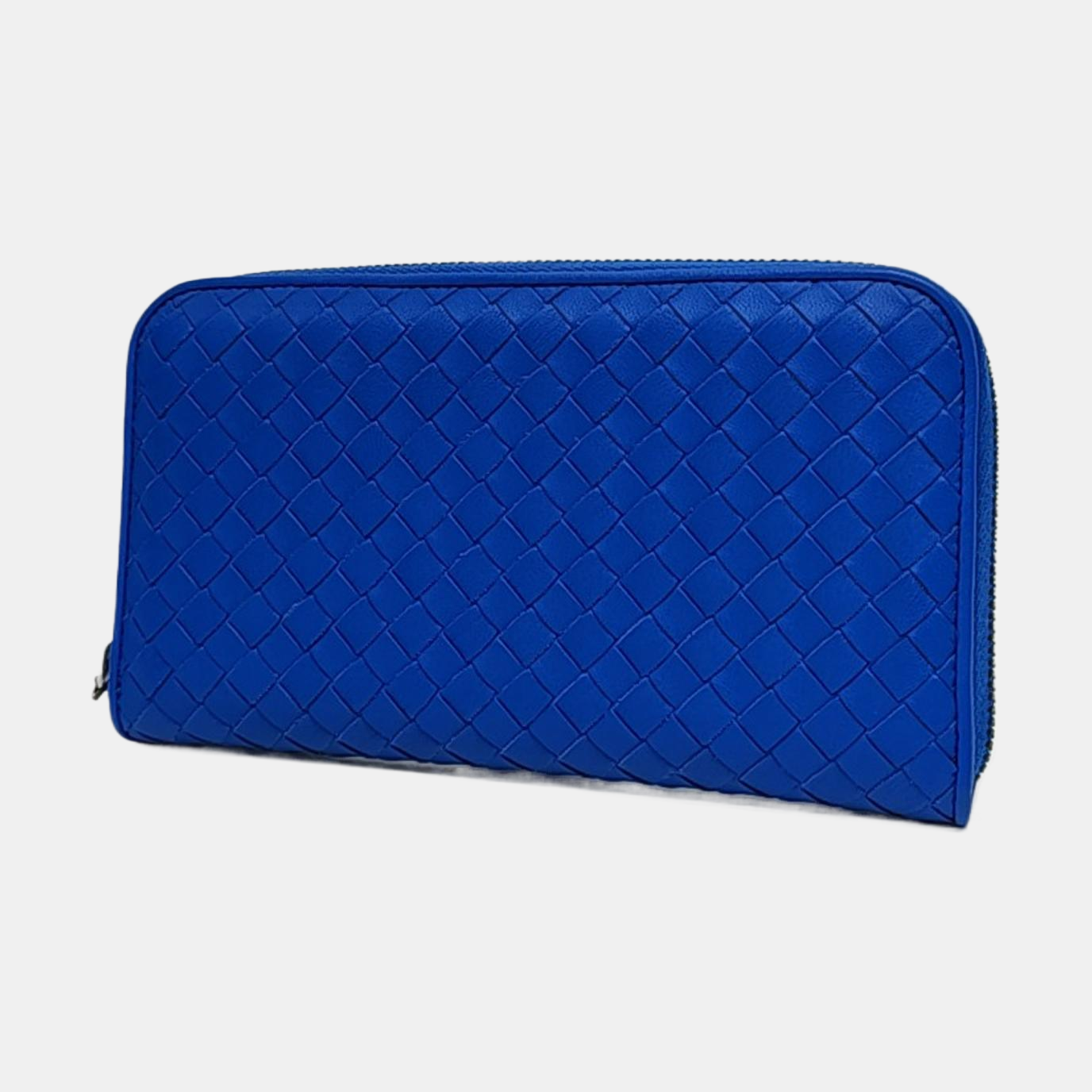 BOTTEGA VENETA Blue sheepskin woven wallet Black hardware-(SKU)-958486803