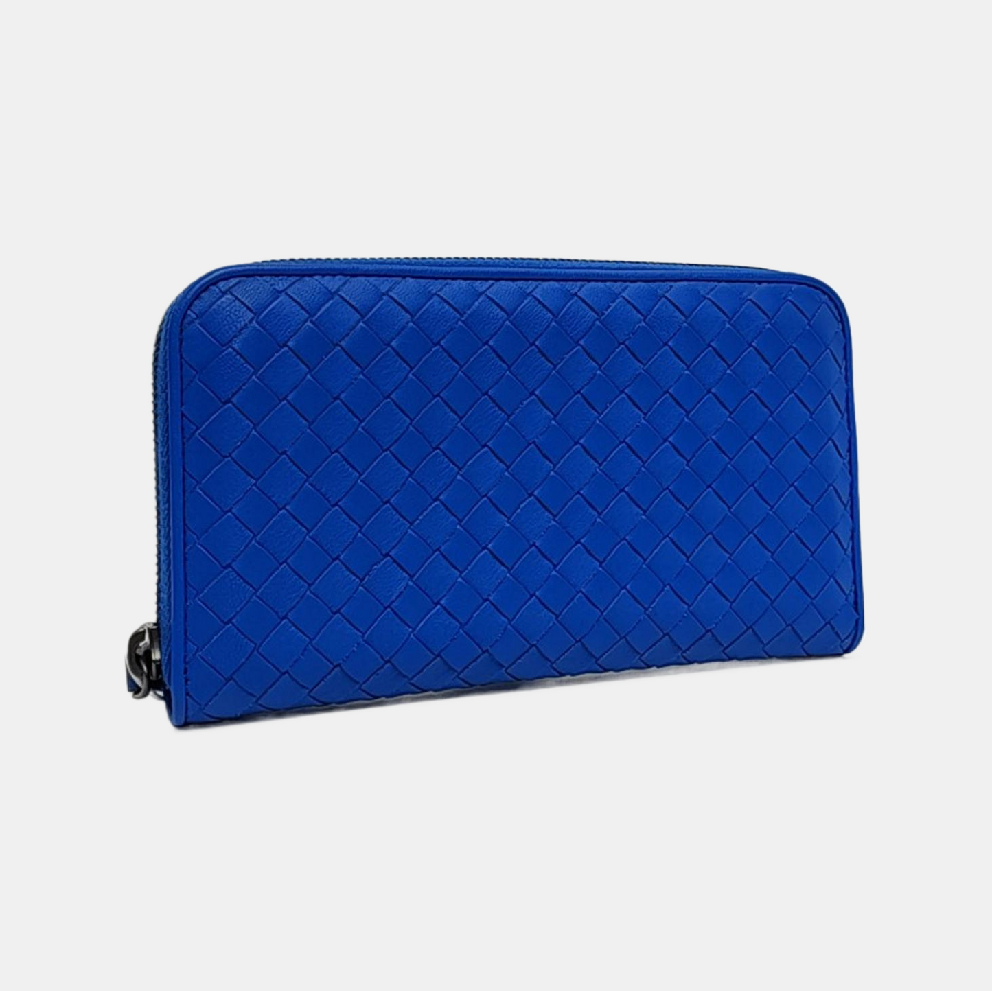 BOTTEGA VENETA Blue sheepskin woven wallet Black hardware-(SKU)-958486803