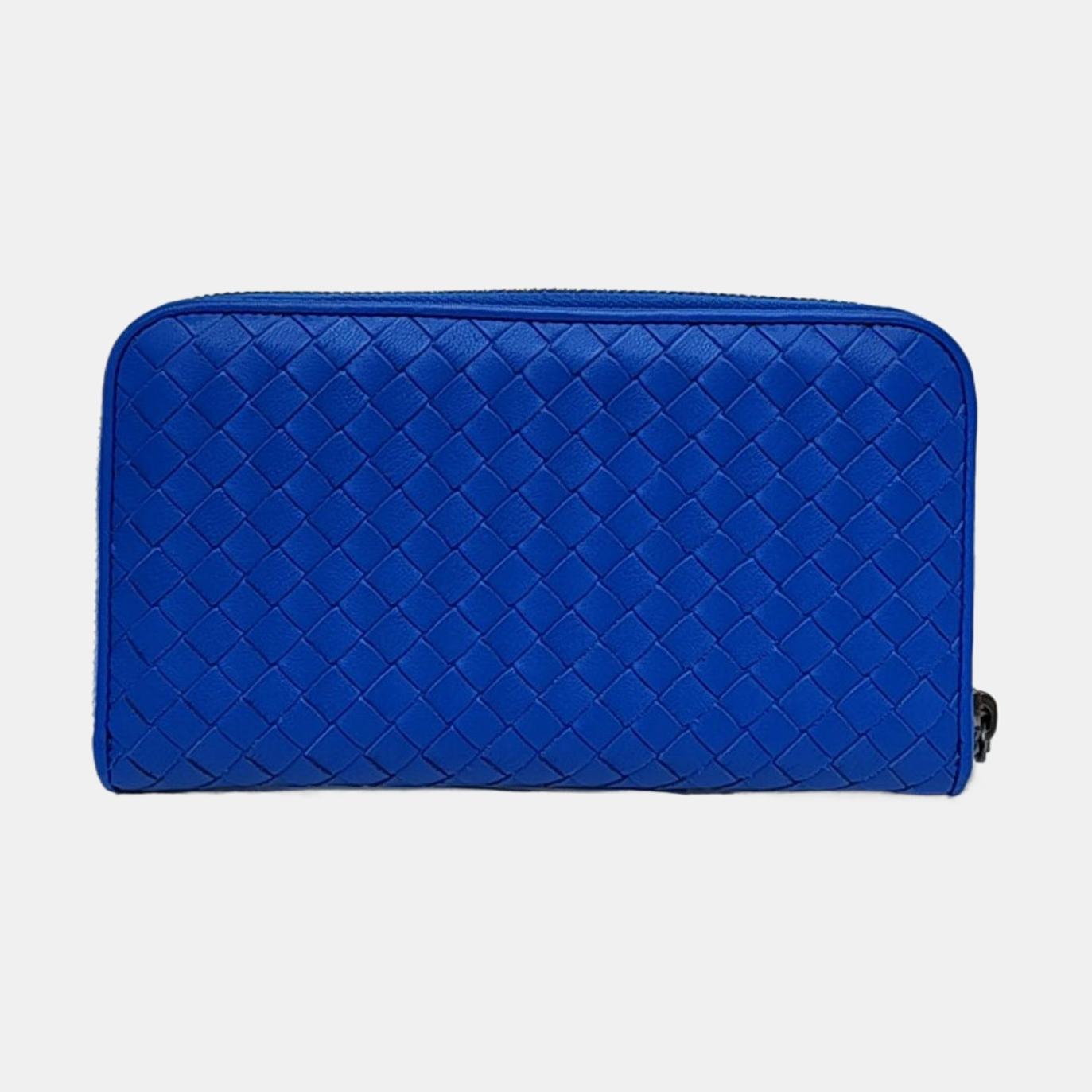 BOTTEGA VENETA Blue sheepskin woven wallet Black hardware-(SKU)-958486803