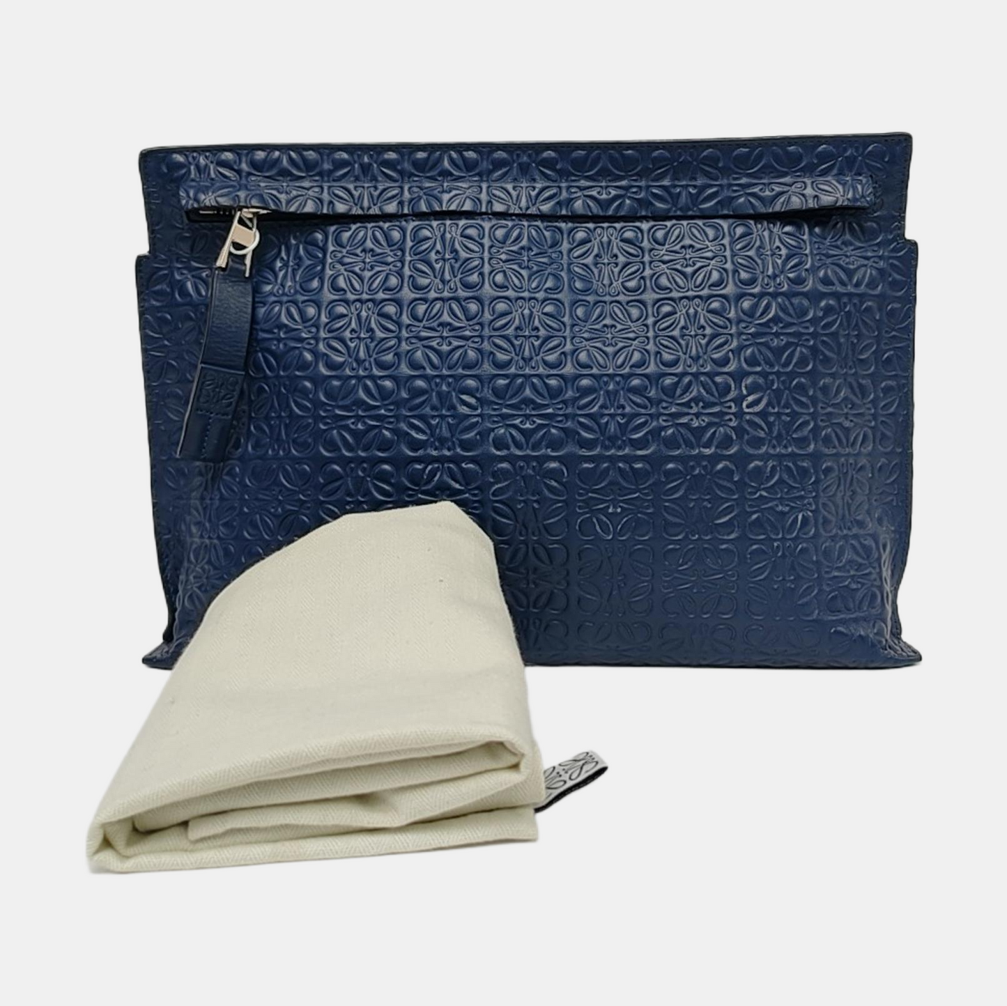 LOEWE T Pouch Blue Calfskin Monogrammed Handbag Golden hardware-(SKU)-957656312