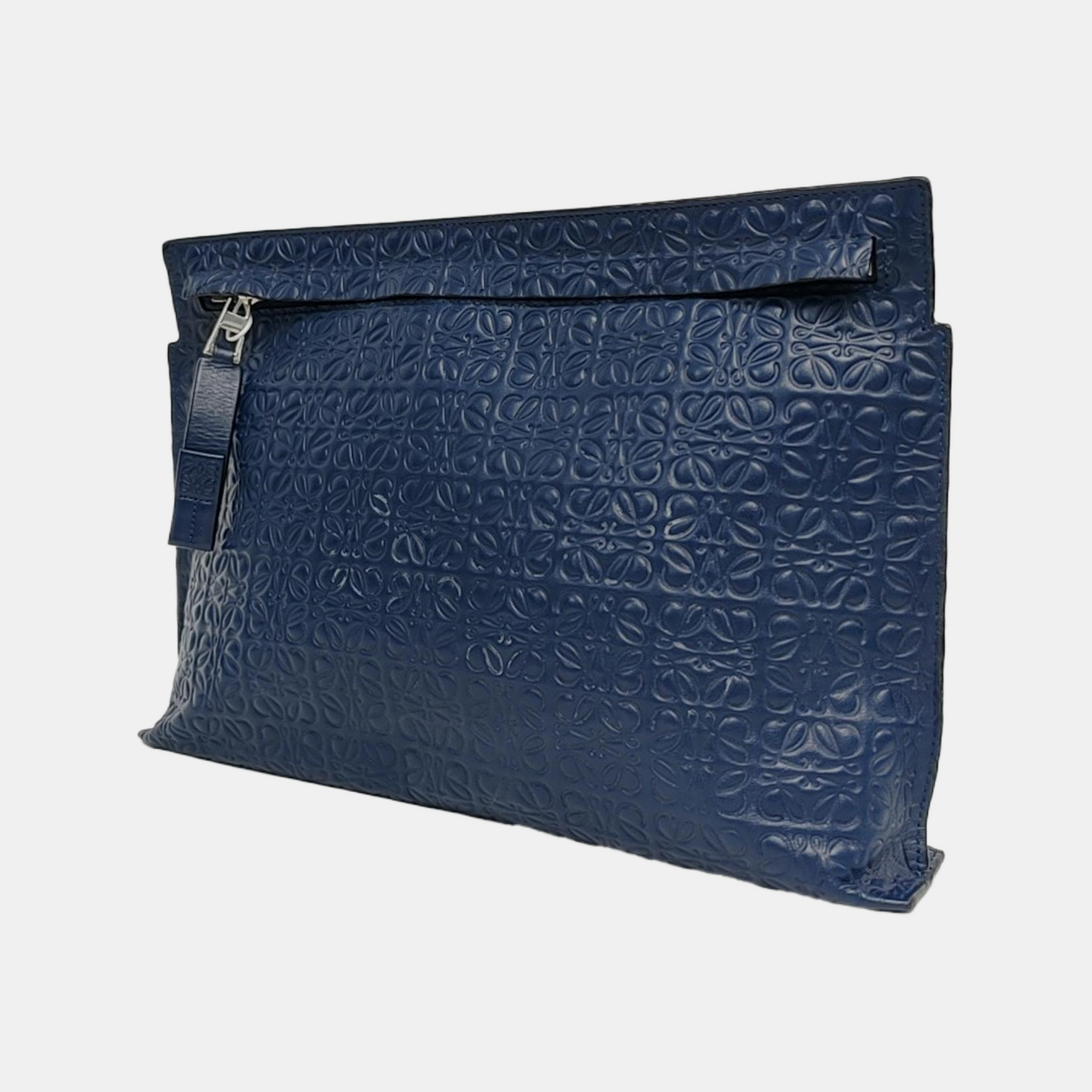 LOEWE T Pouch Blue Calfskin Monogrammed Handbag Golden hardware-(SKU)-957656312