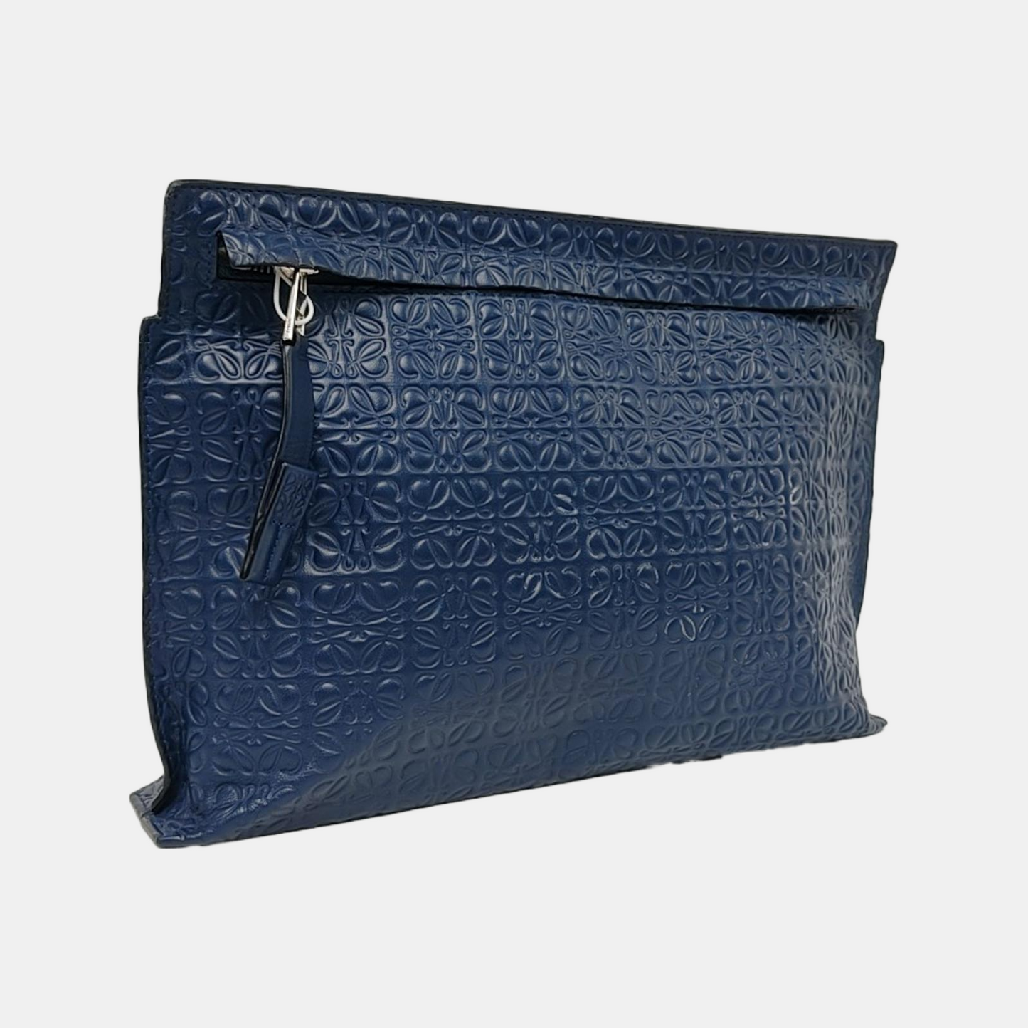 LOEWE T Pouch Blue Calfskin Monogrammed Handbag Golden hardware-(SKU)-957656312