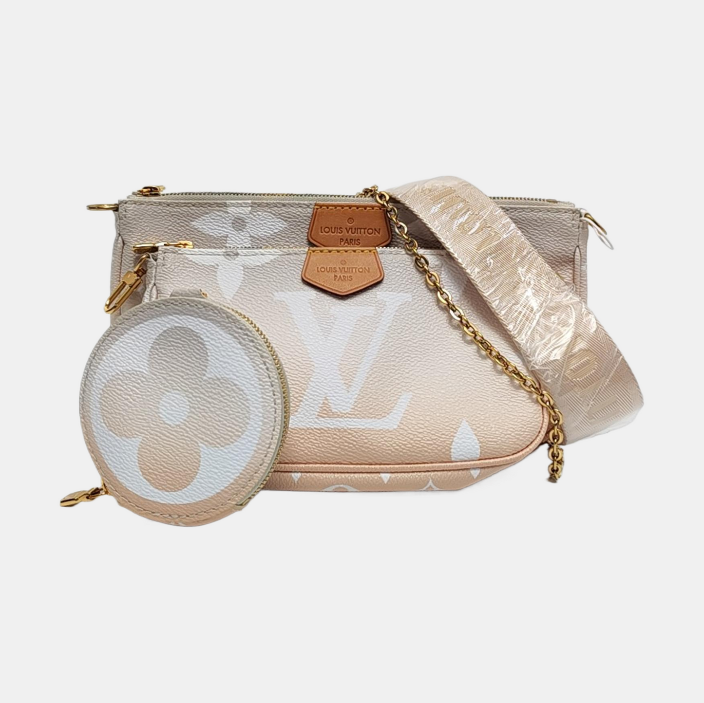 LOUIS VUITTON MULTI Beige Coated Canvas Monogram 5-in-1 Crossbody Shoulder Bag 2 Removable Shoulder Straps Gold Hardware-(SKU)-958686705