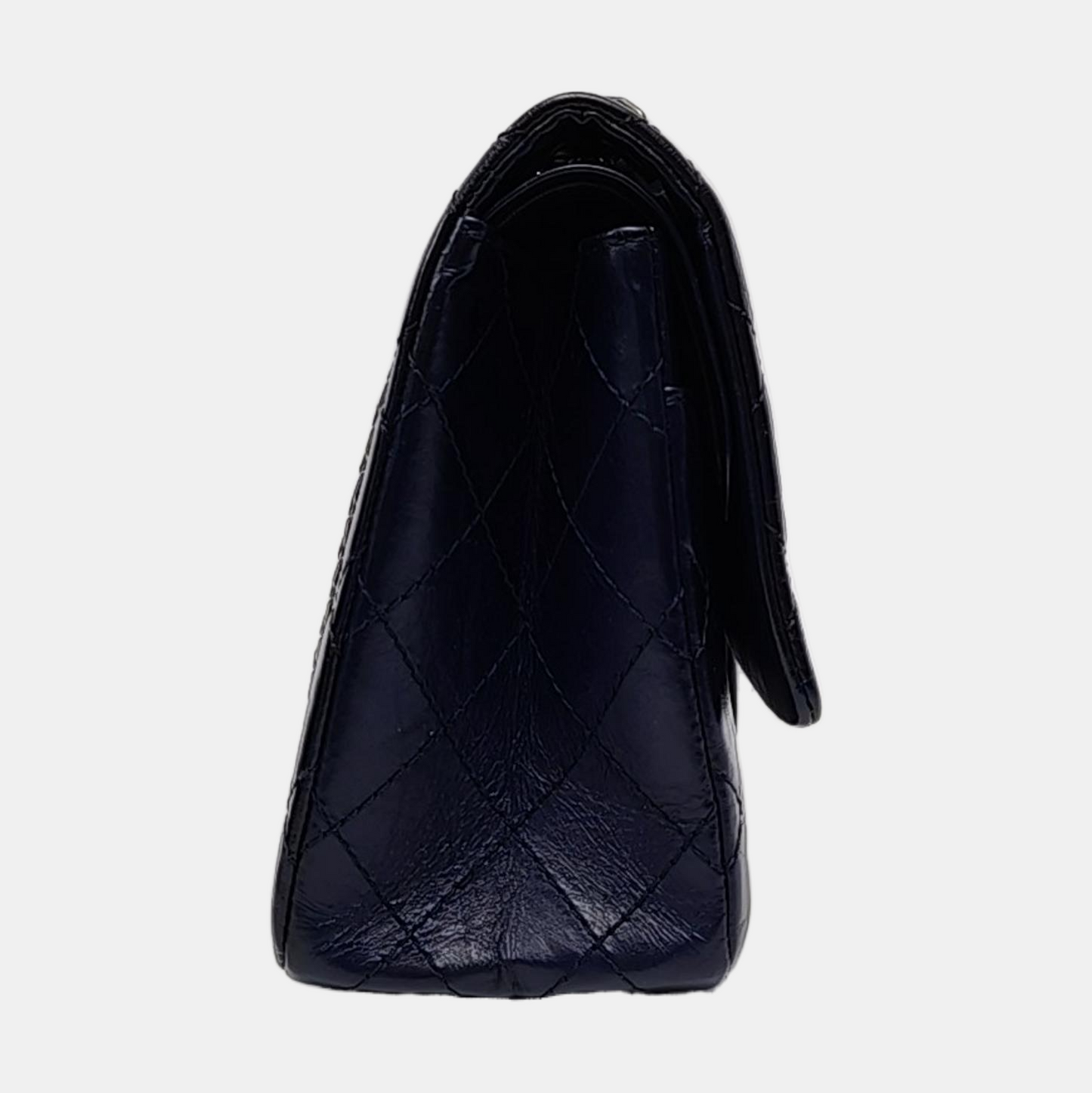 CHANEL 2.55 Large Deep Blue Vintage Calfskin Quilted Chevron Single Shoulder Bag with Palladium Hardware-(SKU)-955055136