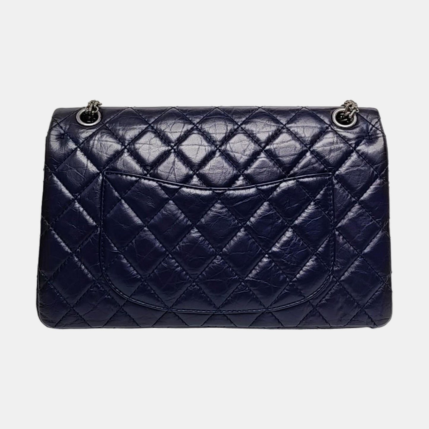 CHANEL 2.55 Large Deep Blue Vintage Calfskin Quilted Chevron Single Shoulder Bag with Palladium Hardware-(SKU)-955055136