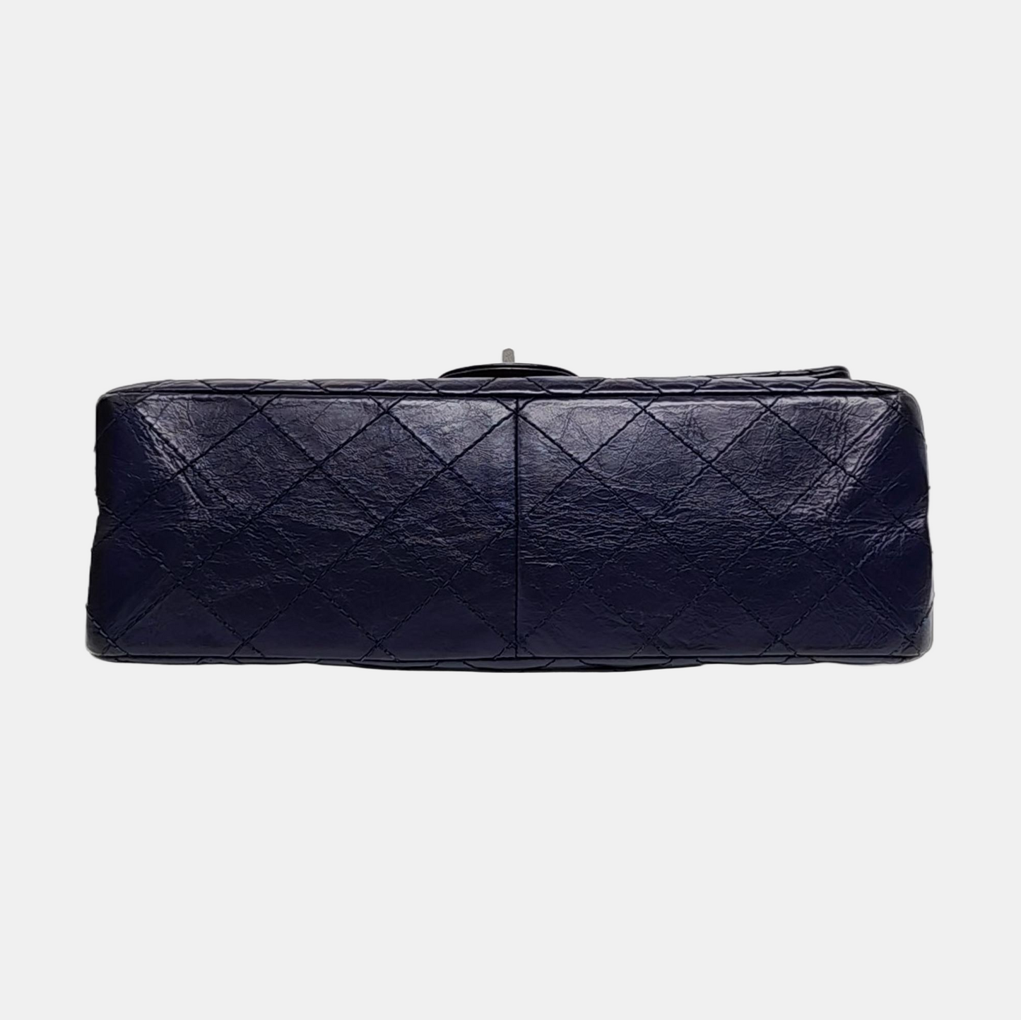 CHANEL 2.55 Large Deep Blue Vintage Calfskin Quilted Chevron Single Shoulder Bag with Palladium Hardware-(SKU)-955055136