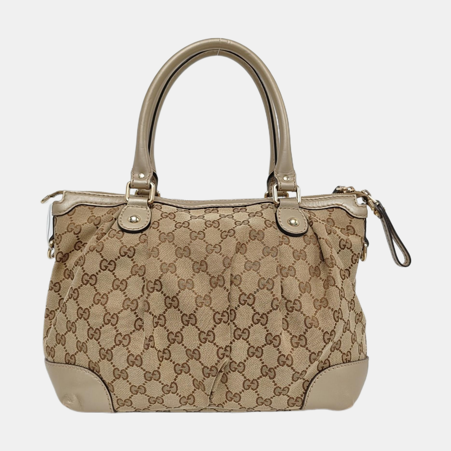 GUCCI Sukey Khaki Canvas Monogram Crossbody Bag Golden hardware Removable shoulder strap-(SKU)-958213257