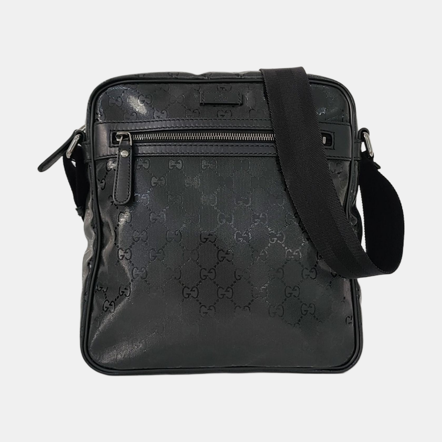 GUCCI Black Coated Canvas Monogrammed Single Shoulder Bag Sling Golden hardware-(SKU)-958447718