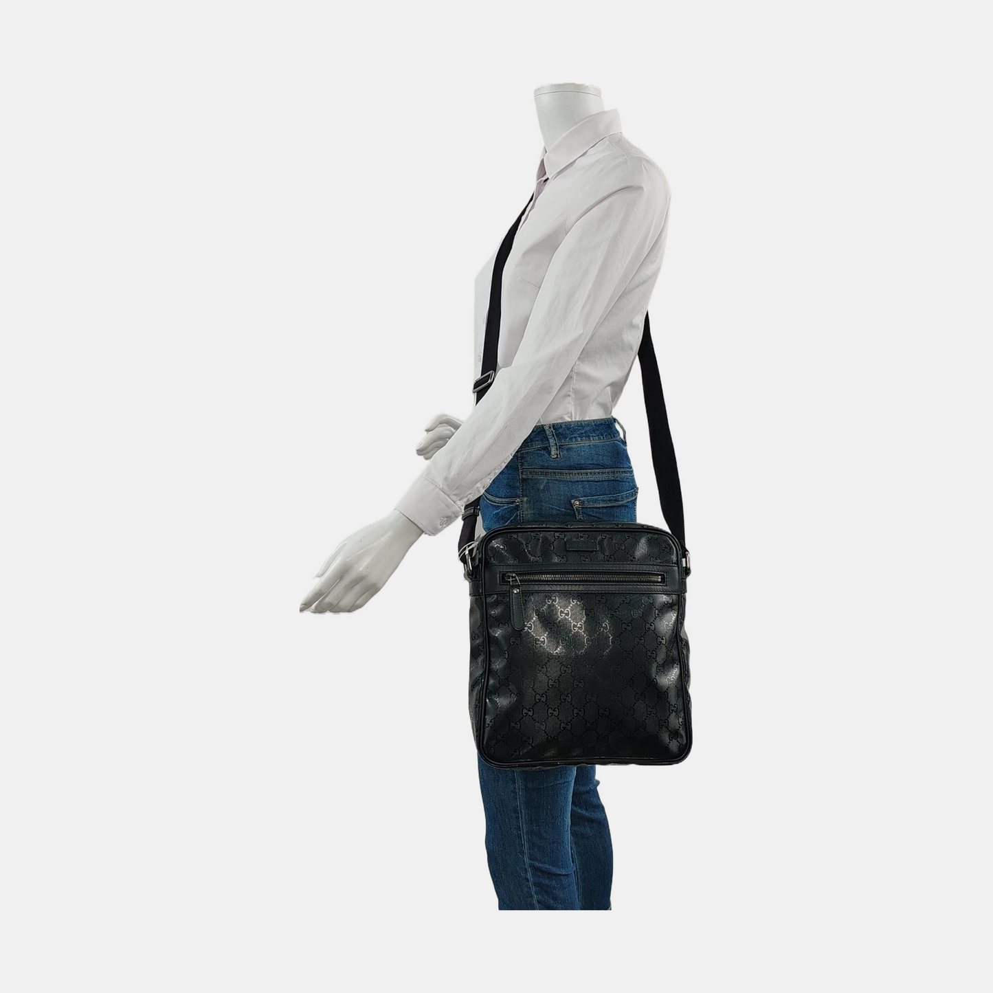 GUCCI Black Coated Canvas Monogrammed Single Shoulder Bag Sling Golden hardware-(SKU)-958447718