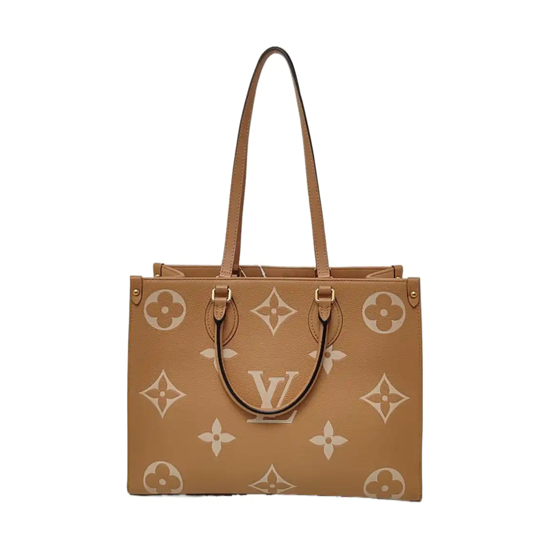 LOUIS VUITTON ONTHEGO Medium-sized Yellow Leather Monogram Embossed Jungle Bag Shoulder Bag Tote Bag Golden Hardware-(SKU)-958616180