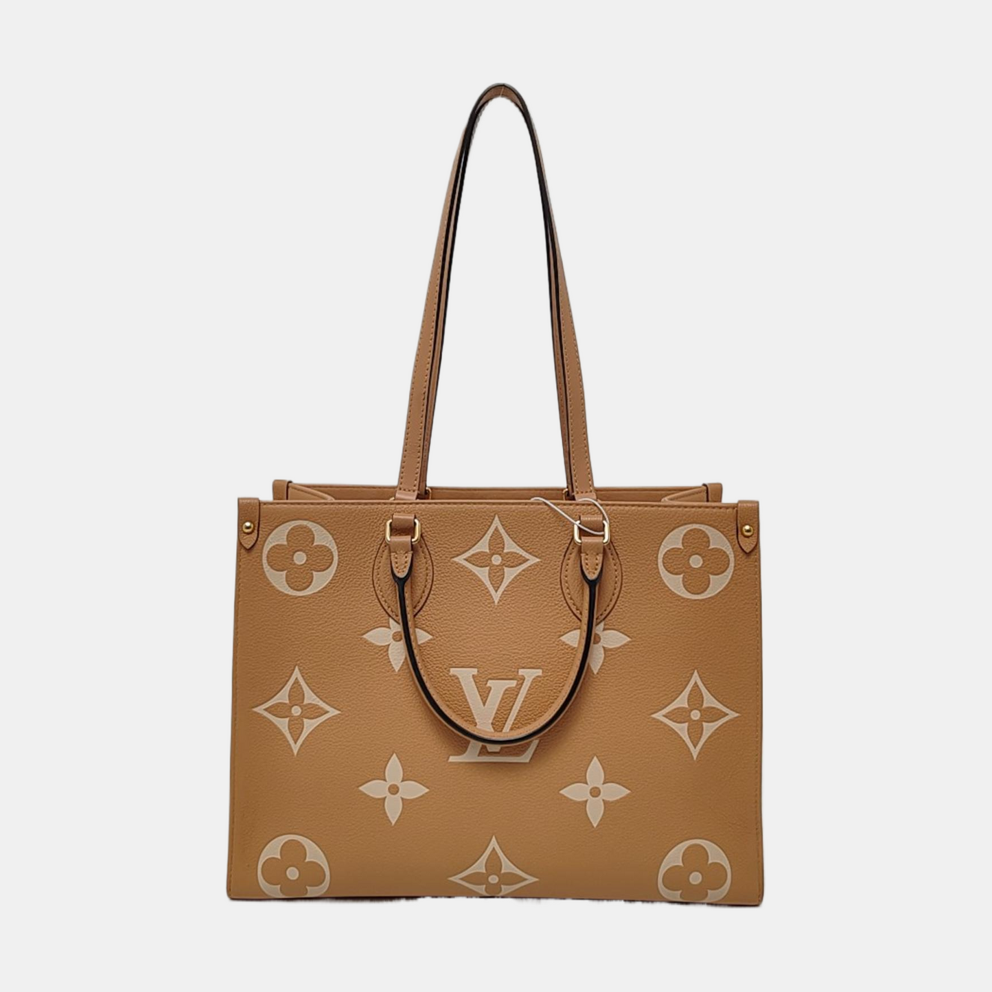 LOUIS VUITTON ONTHEGO Medium-sized Yellow Leather Monogram Embossed Jungle Bag Shoulder Bag Tote Bag Golden Hardware-(SKU)-958616180