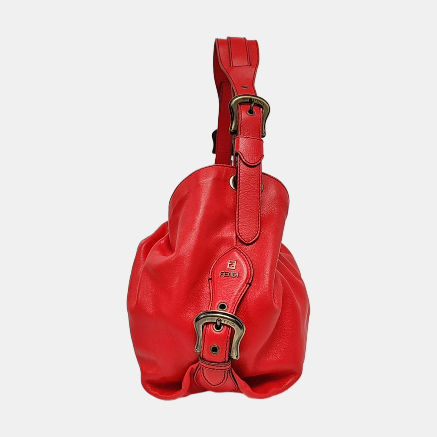 FENDI Red Calf Leather Crossbody Shoulder Bag Tote Golden hardware Removable shoulder strap-(SKU)-958494081