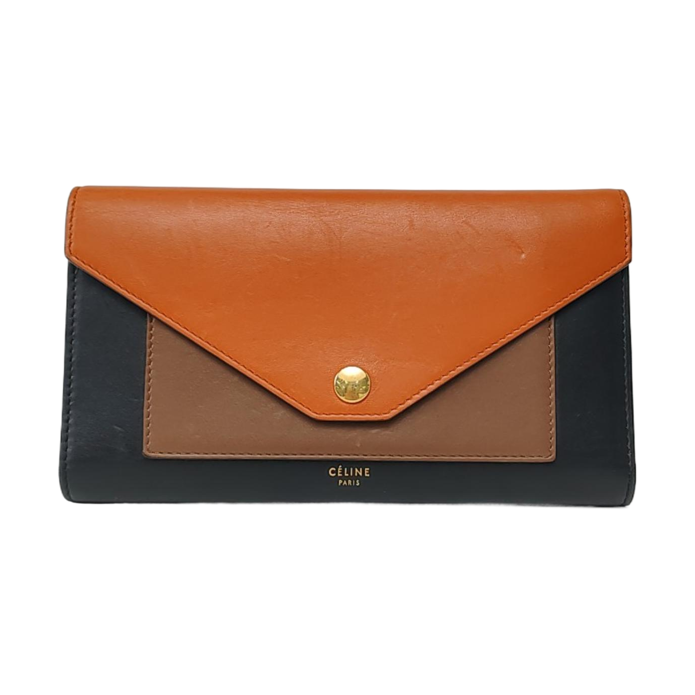CELINE POCKET Mustard Yellow Leather Wallet Golden hardware-(SKU)-958371129