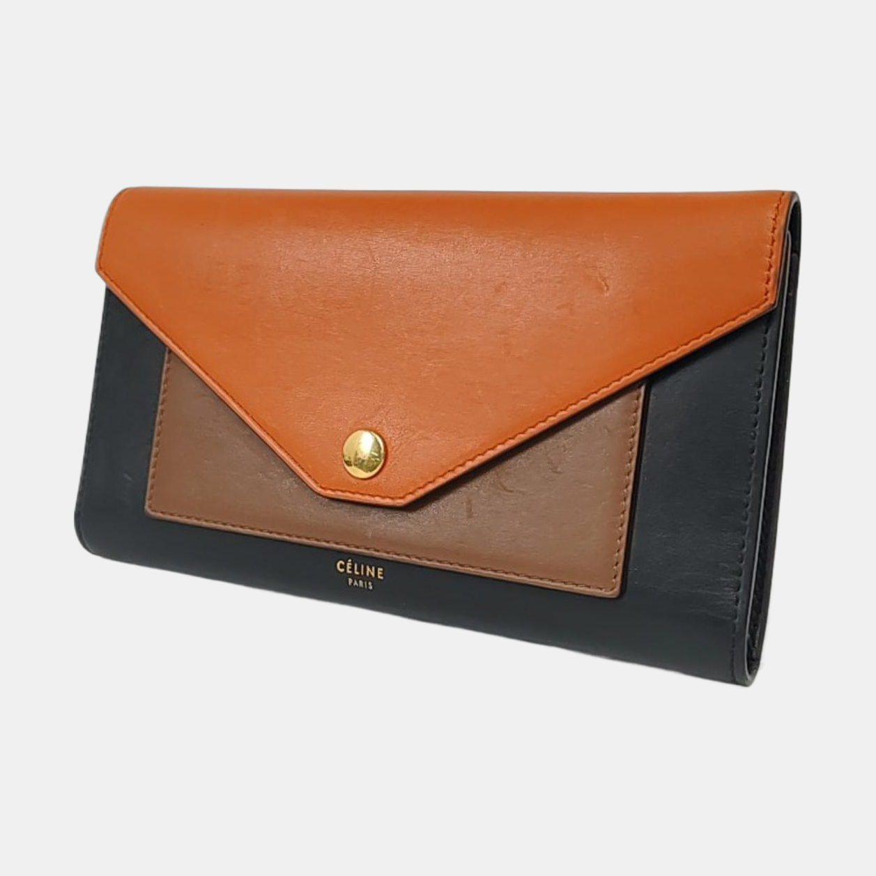 CELINE POCKET Mustard Yellow Leather Wallet Golden hardware-(SKU)-958371129