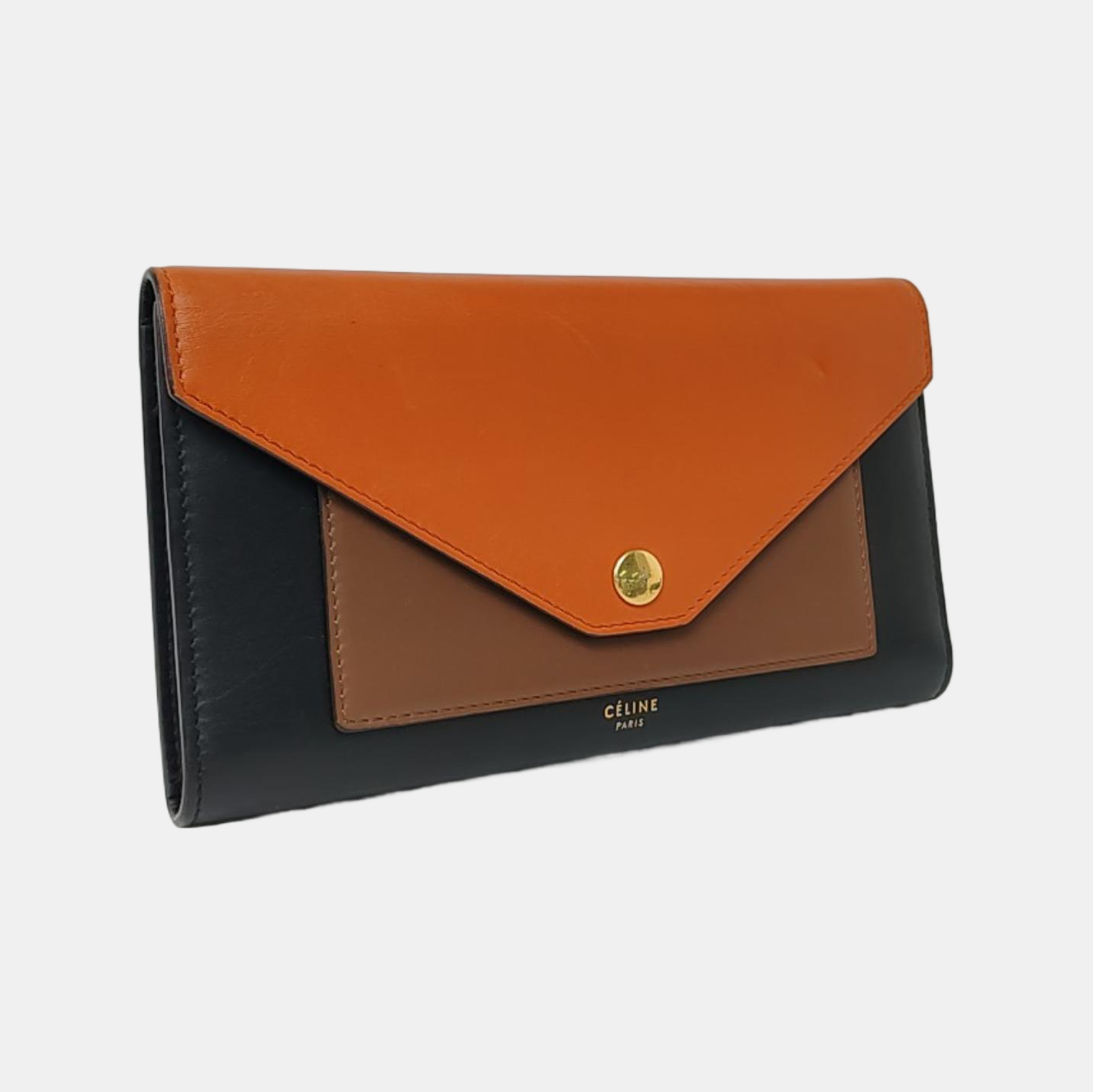 CELINE POCKET Mustard Yellow Leather Wallet Golden hardware-(SKU)-958371129