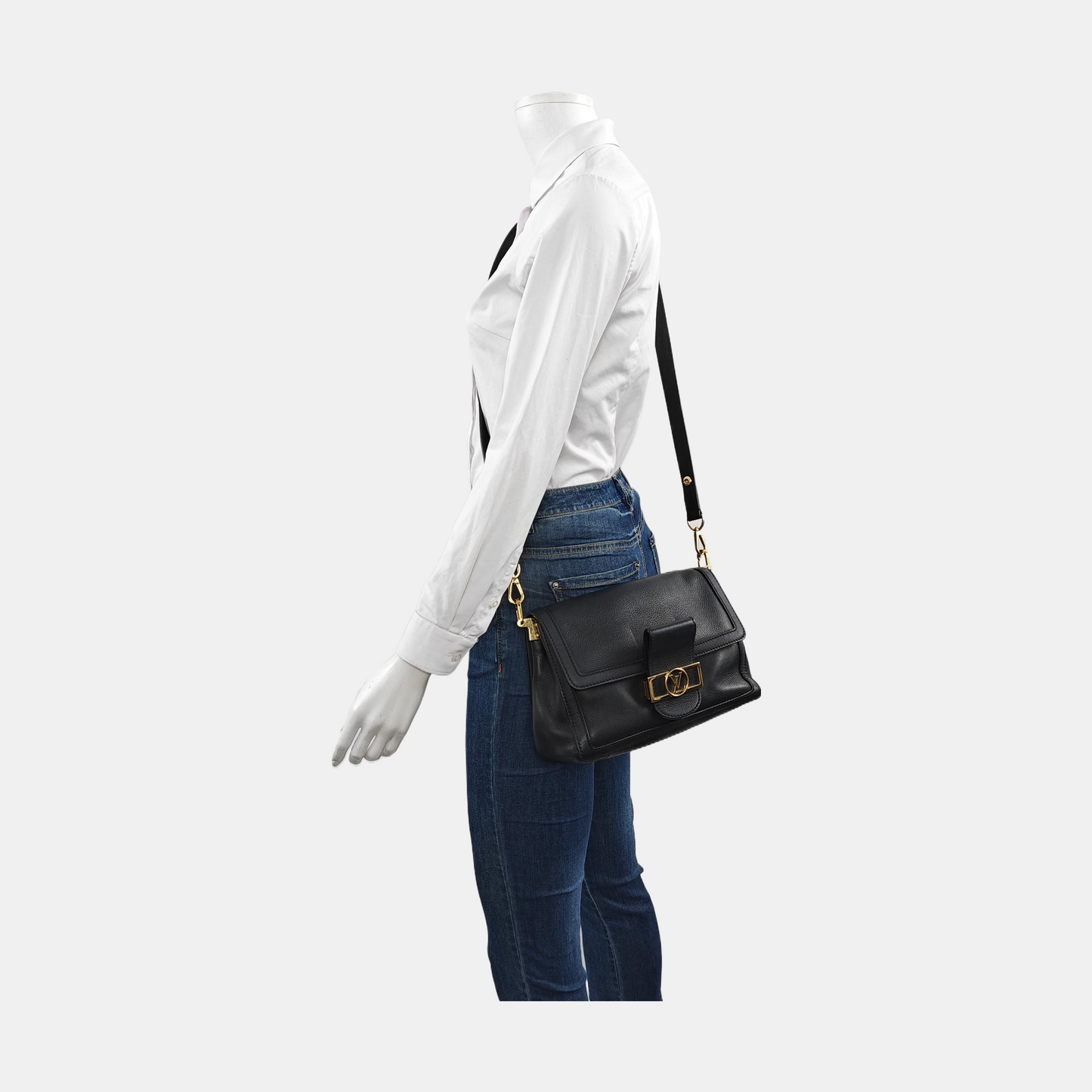 LOUIS VUITTON DAUPHINE Medium Black Leather Crossbody Shoulder Bag Handbag with Gold Hardware and 2 Removable Shoulder Straps-(SKU)-958414273