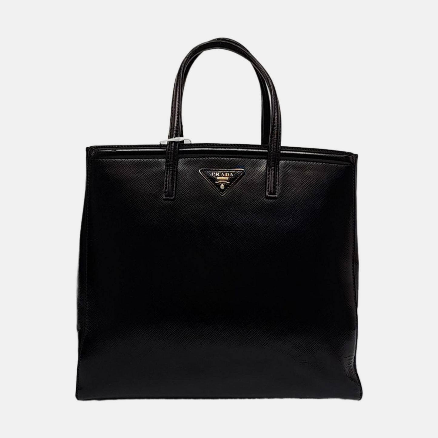 PRADA Slim Convertible Vernice Black Leather Logo Cross Grain Handbag Single Shoulder Bag Golden hardware-(SKU)-958471694