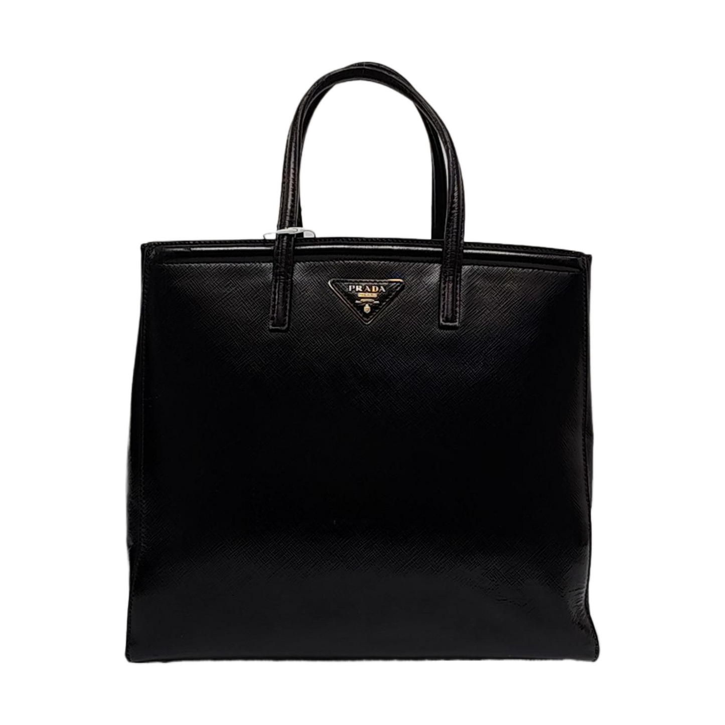PRADA Slim Convertible Vernice Black Leather Logo Cross Grain Handbag Single Shoulder Bag Golden hardware-(SKU)-958471694