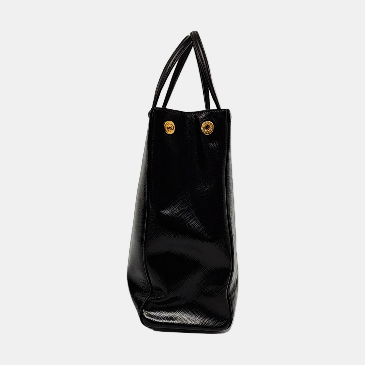 PRADA Slim Convertible Vernice Black Leather Logo Cross Grain Handbag Single Shoulder Bag Golden hardware-(SKU)-958471694