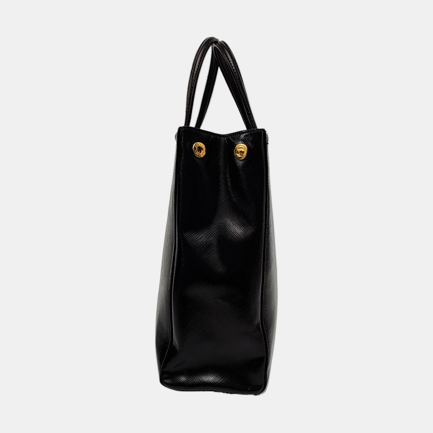 PRADA Slim Convertible Vernice Black Leather Logo Cross Grain Handbag Single Shoulder Bag Golden hardware-(SKU)-958471694