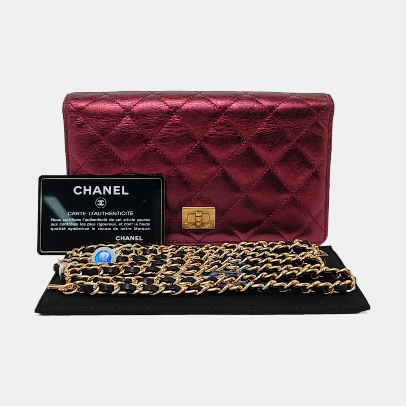 CHANEL 2.55 Plum Red Cowhide Diamond Quilted Wallet Golden hardware 12nan-(SKU)-958596895