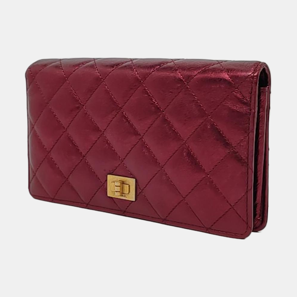 CHANEL 2.55 Plum Red Cowhide Diamond Quilted Wallet Golden hardware 12nan-(SKU)-958596895