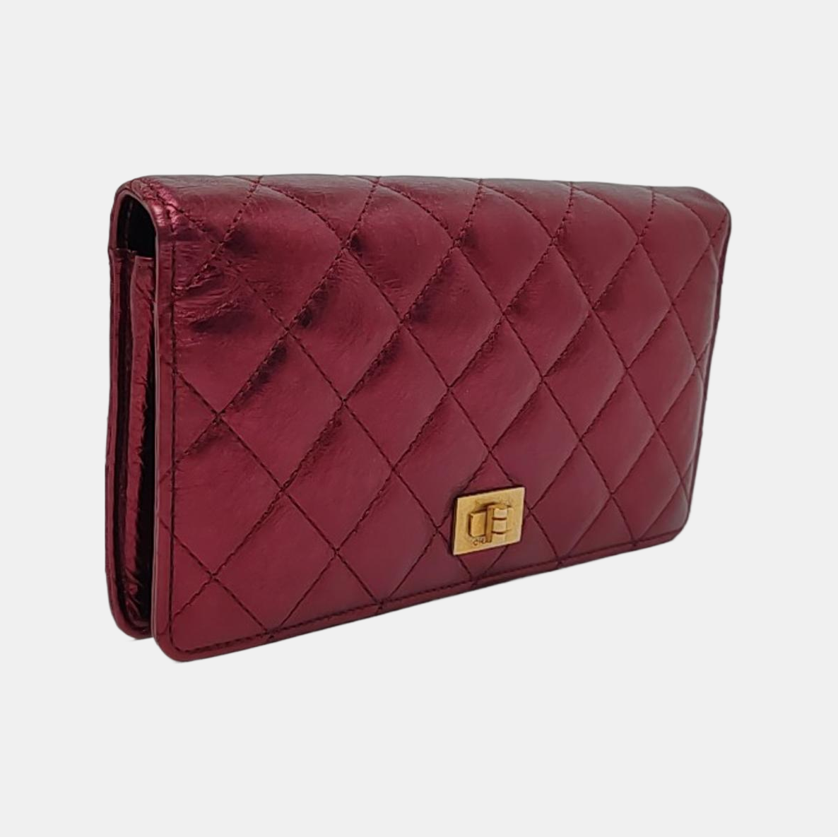CHANEL 2.55 Plum Red Cowhide Diamond Quilted Wallet Golden hardware 12nan-(SKU)-958596895