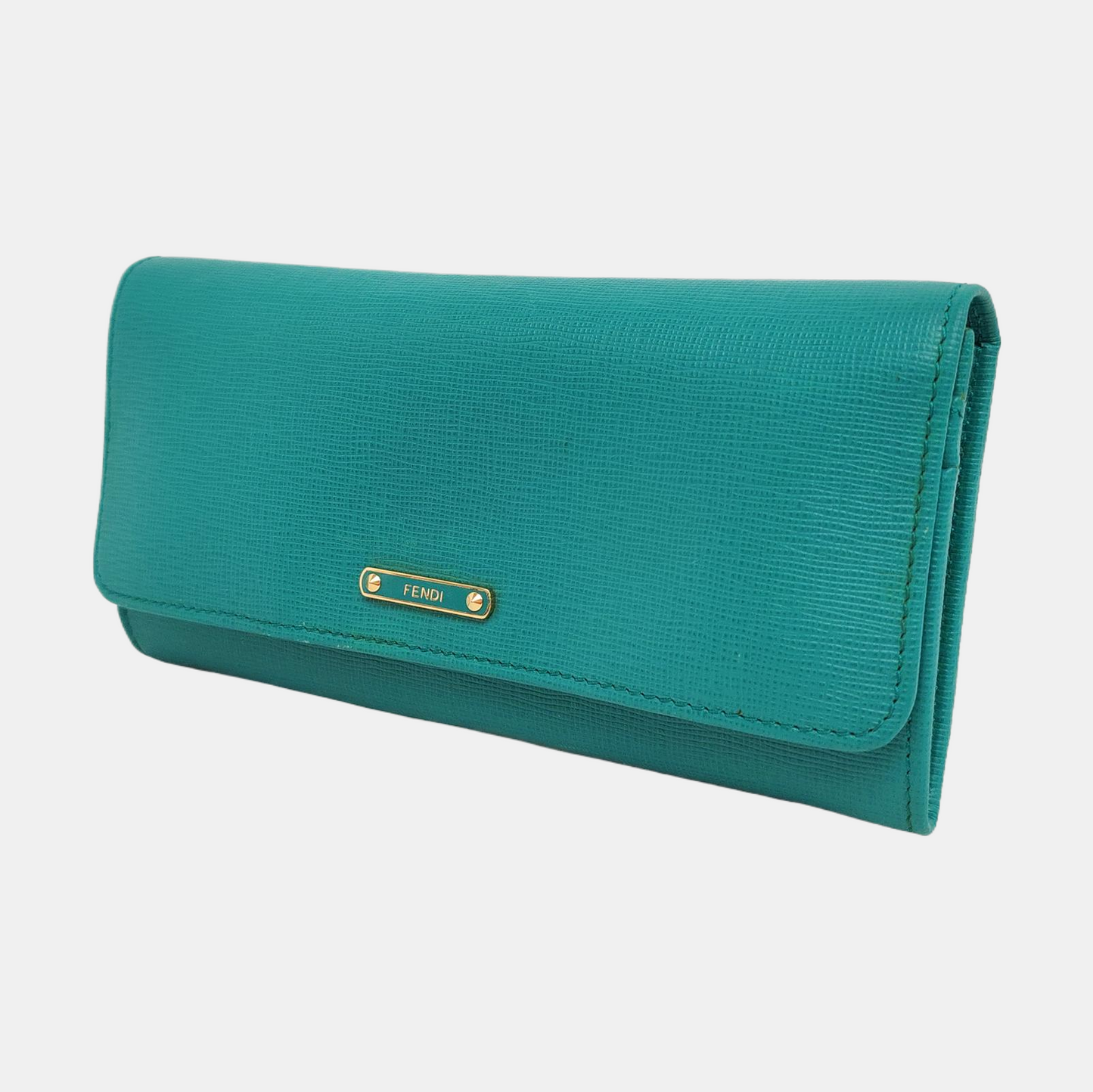 FENDI Blue Green Leather Wallet Golden hardware-(SKU)-958576220