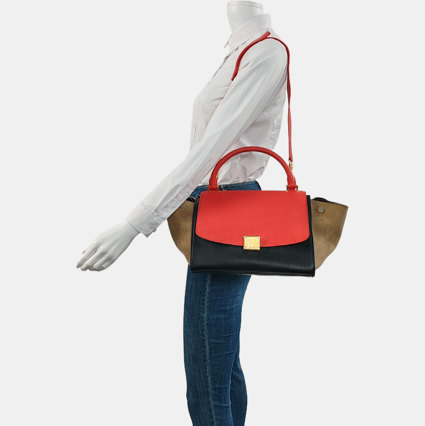 CELINE TRAPEZE Small size Multicolor Cowhide Swing Bag Single Shoulder Bag Handbag Golden hardware Removable shoulder strap-(SKU)-958711206