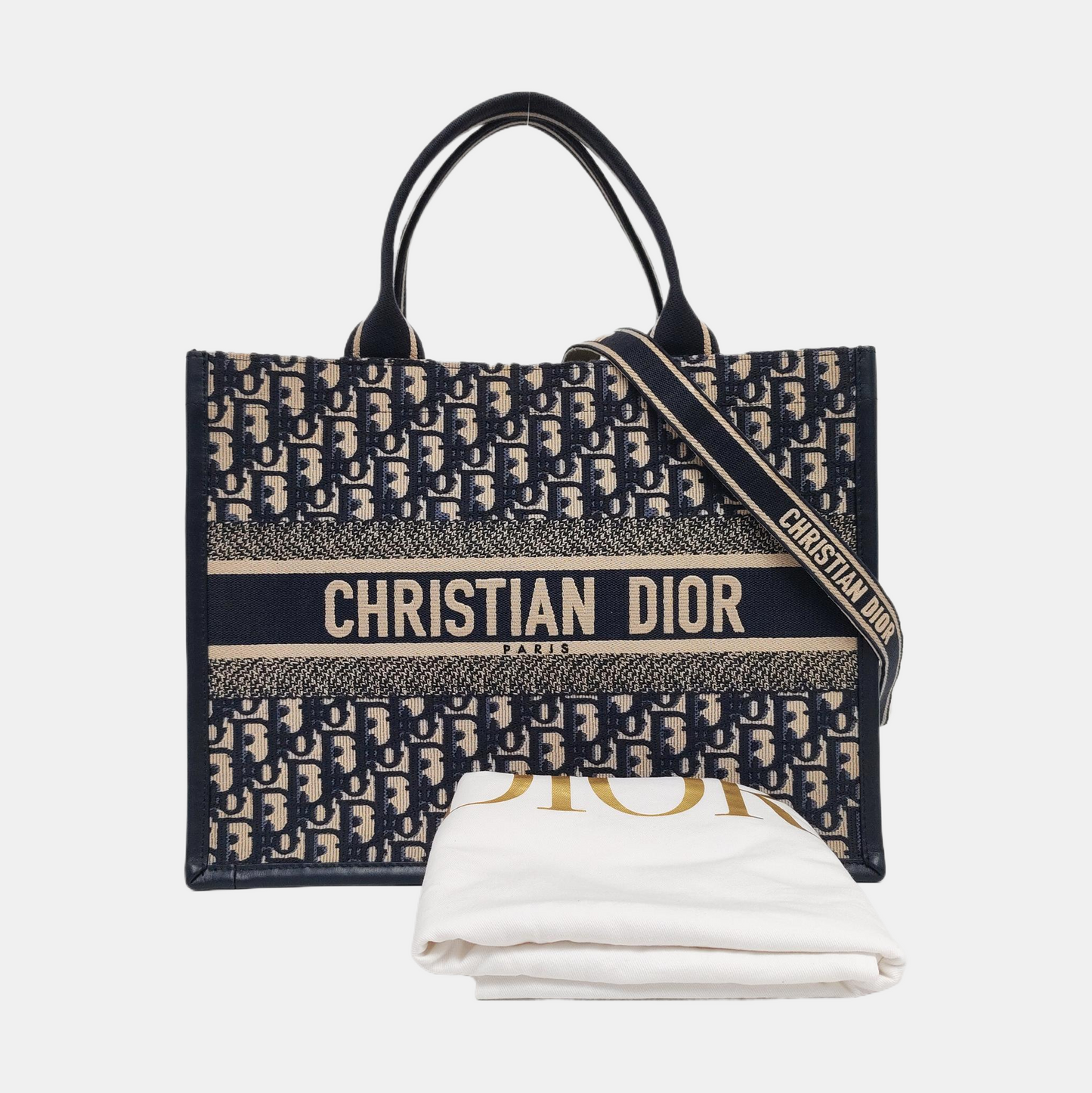 DIOR Book Tote Medium Blue Canvas Monogram Embroidered Shoulder Bag Tote Bag Golden Hardware Removable Strap-(SKU)-958662248