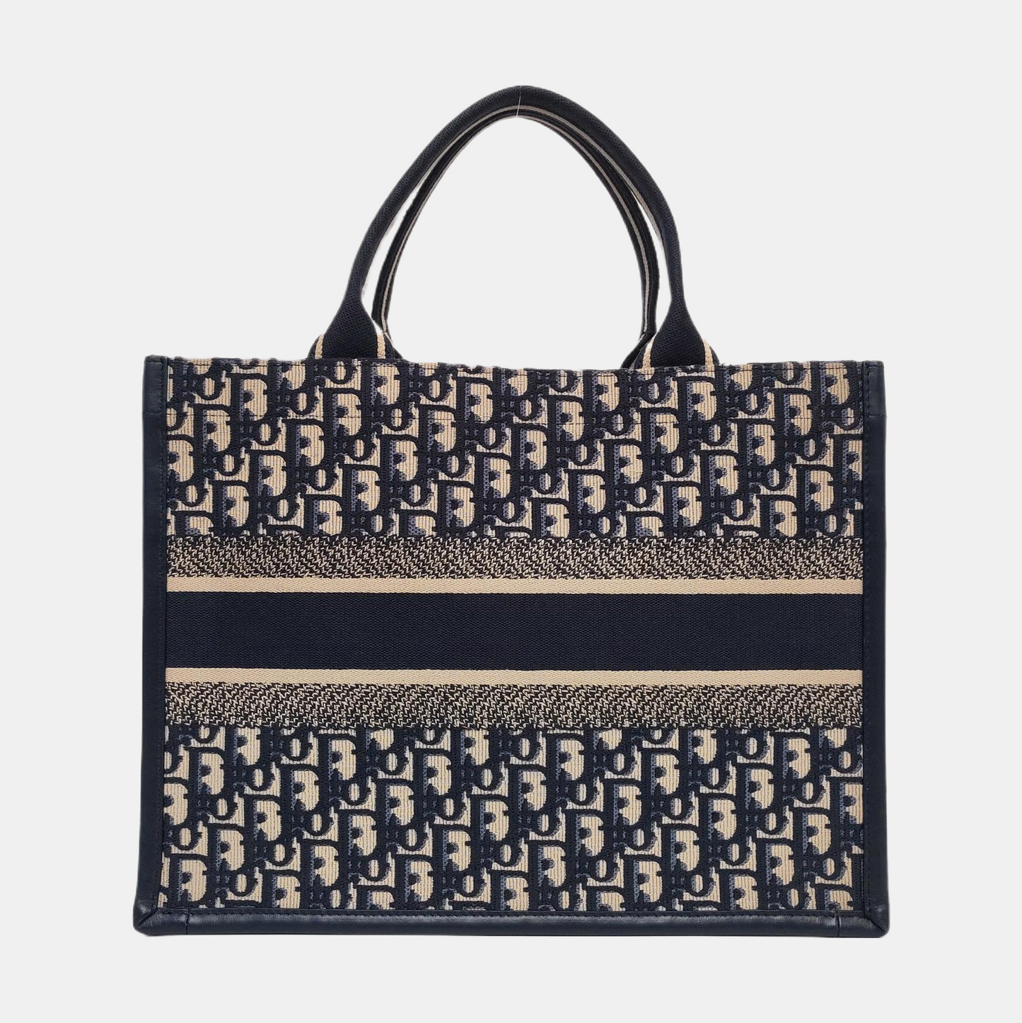 DIOR Book Tote Medium Blue Canvas Monogram Embroidered Shoulder Bag Tote Bag Golden Hardware Removable Strap-(SKU)-958662248