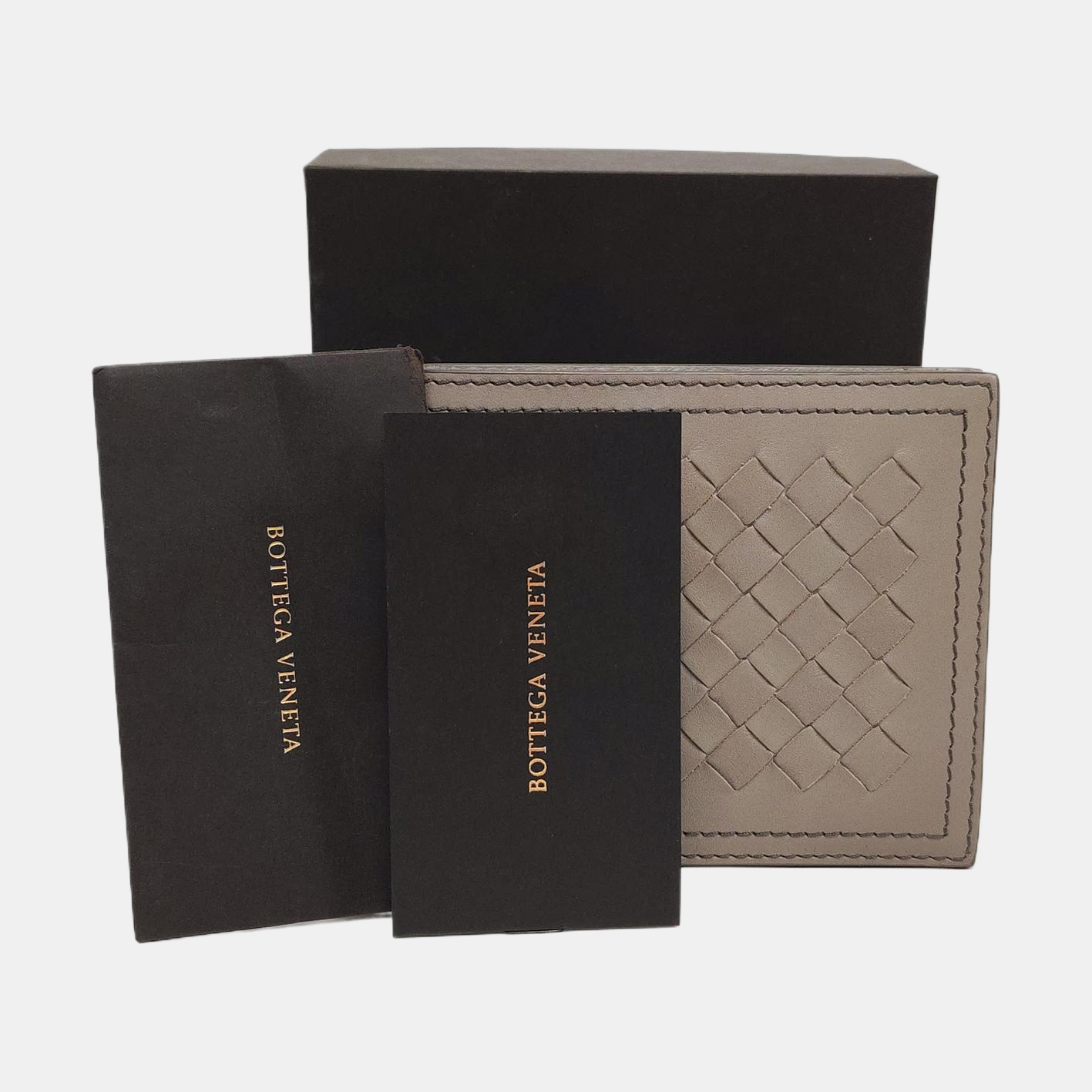 BOTTEGA VENETA Light Gray Cowhide Braided Wallet-(SKU)-958679771