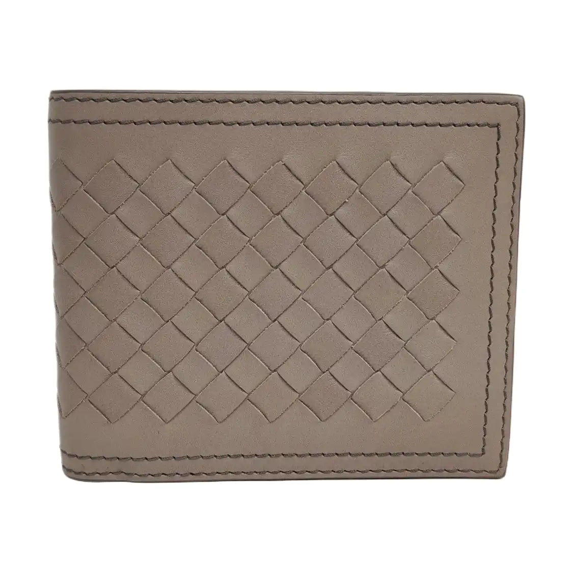 BOTTEGA VENETA Light Gray Cowhide Braided Wallet-(SKU)-958679771