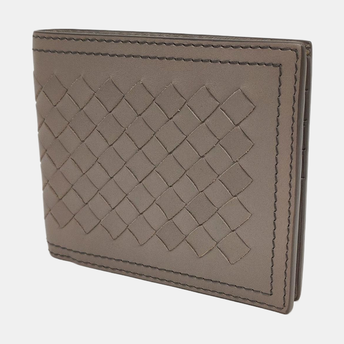 BOTTEGA VENETA Light Gray Cowhide Braided Wallet-(SKU)-958679771