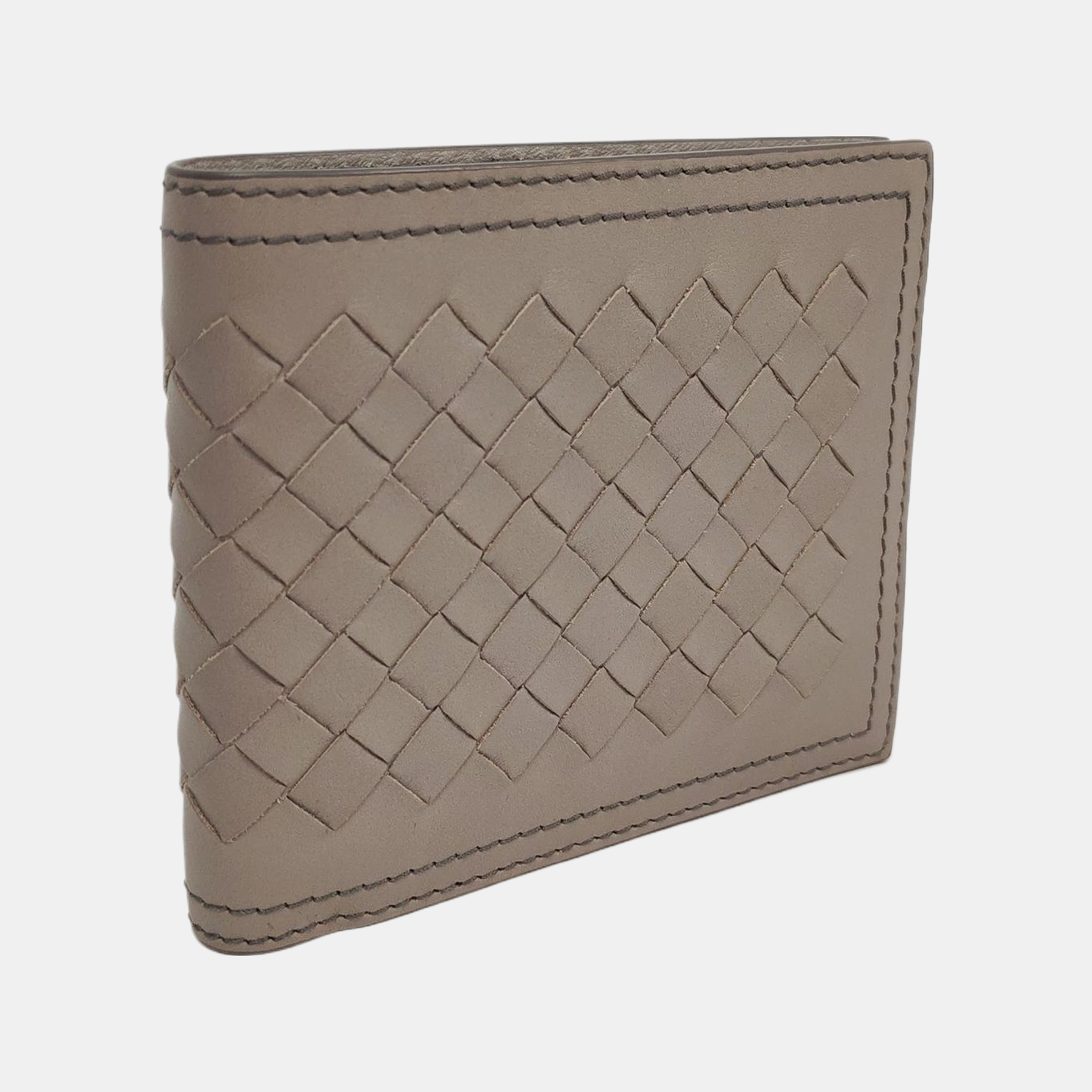 BOTTEGA VENETA Light Gray Cowhide Braided Wallet-(SKU)-958679771