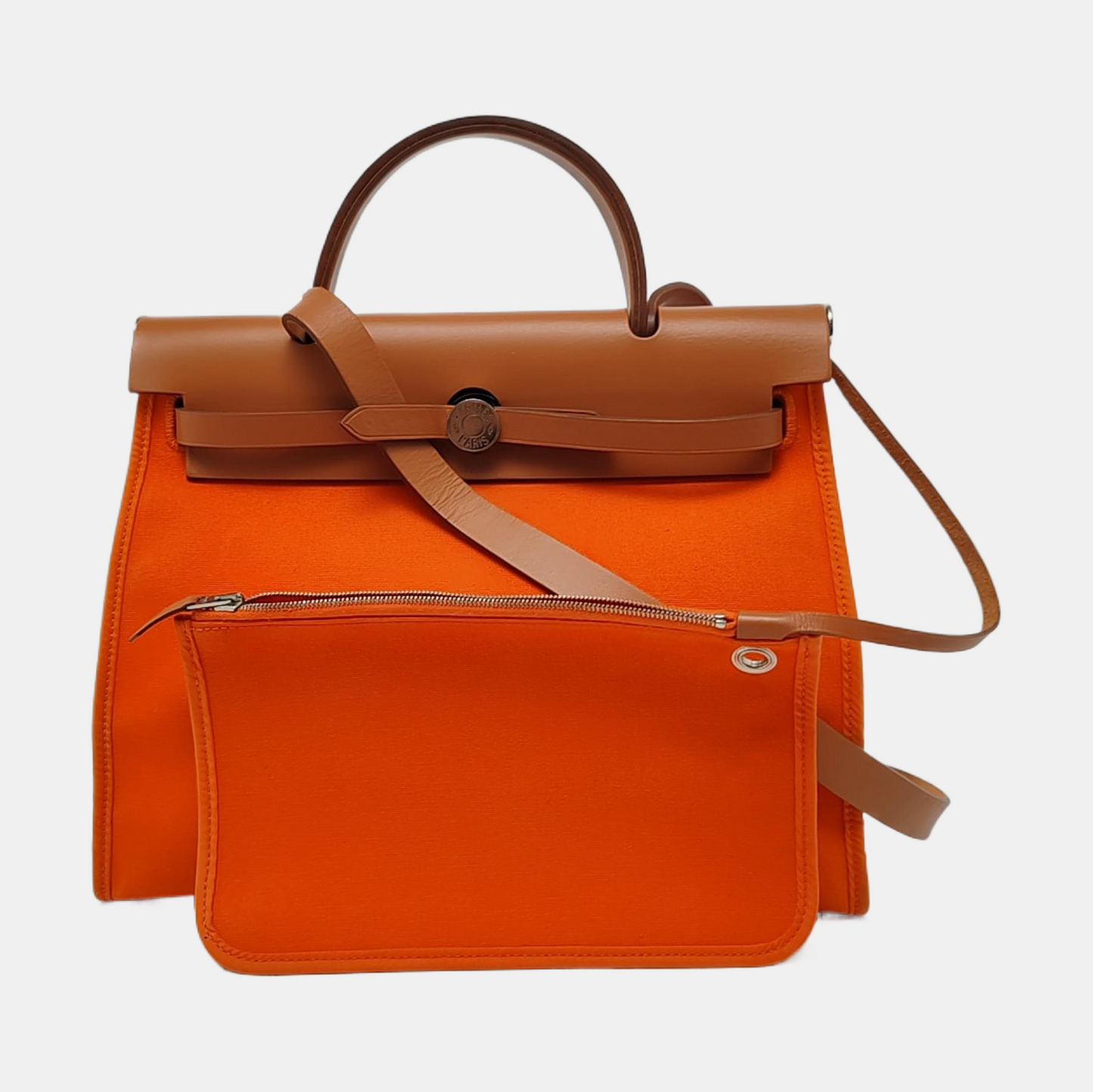 HERMÈS Herbag 31 Orange Canvas Tote Shoulder Bag with Silver Hardware-(SKU)-958901332