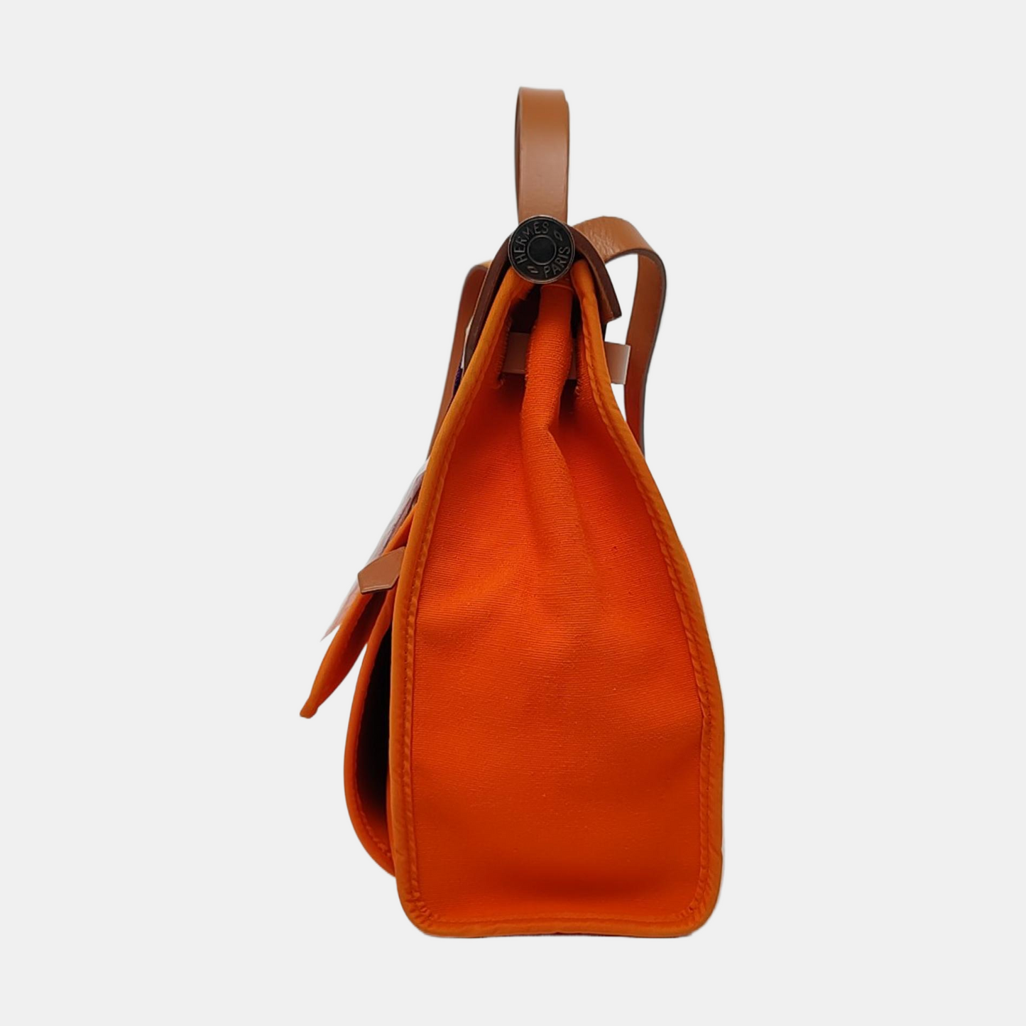 HERMÈS Herbag 31 Orange Canvas Tote Shoulder Bag with Silver Hardware-(SKU)-958901332